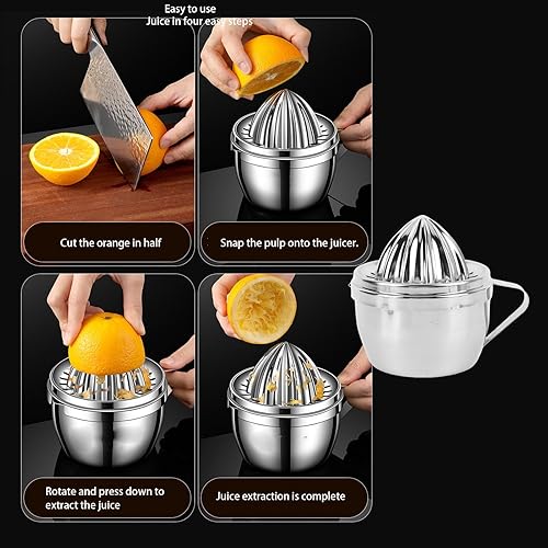 Miniatura 5 de Exprimidor manual, de acero inoxidable 304, cítricos, limón, naranja, pomelo, exprimidor de mano multifuncional con colador y cuenco para uso en