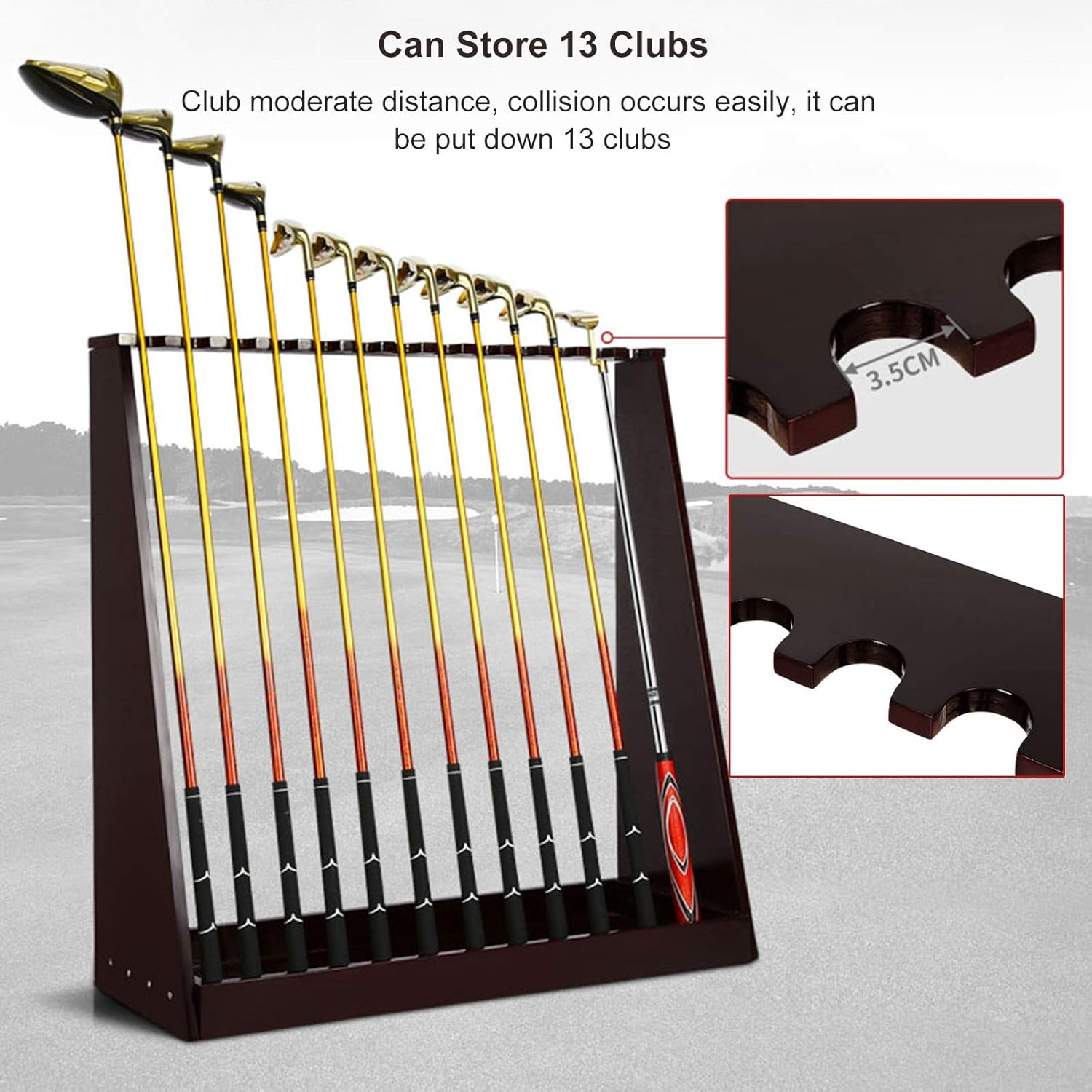 Golf Club Floor-Standing Display Rack, 13 Holes Wooden Storage Golf Putter Stand, Brown, for Garage Organizers Equipment Storage (Size : 80×30×80cm)