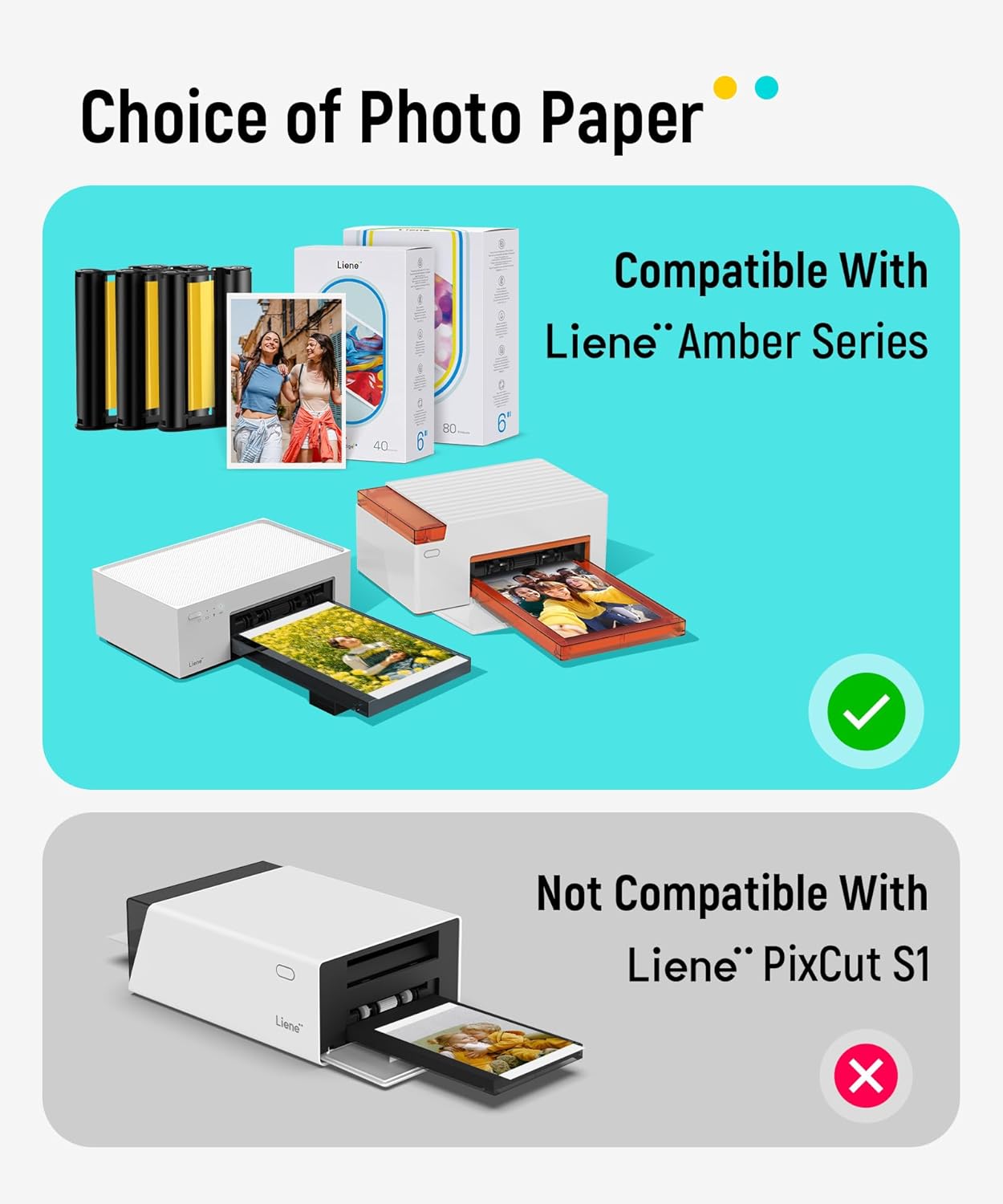 Liene 4x6'' Photo Printer 120 Sheets Photo Paper & 3 Cartridge Refill for DHP512/DHP513