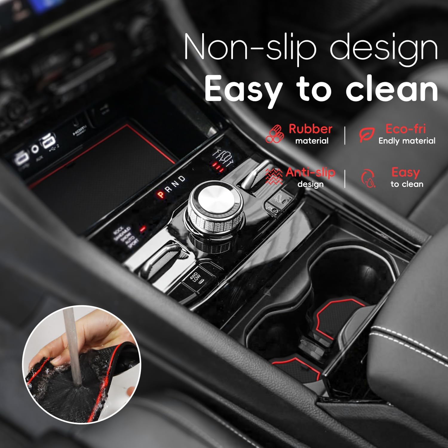 Auovo Center Console Mats Compatible with Grand Cherokee L Accessories 2021 2022 2023 2024 2025 Cup Holder Coasters Pads Door Liners Car Interior Decoration(31pcs/Set, Red)