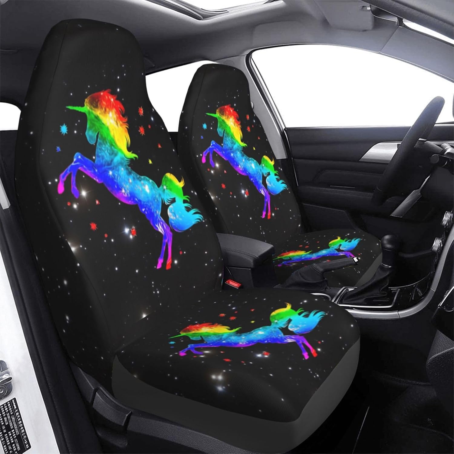 Foruidea Galaxy Rainbow Unicorn Car Seat Covers Universal 2 Pcs Auto Front Seat Cover Fit Most Cars,SUV,Sedan,Trucks