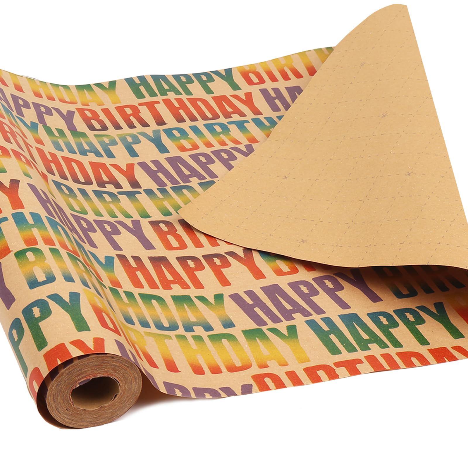Birthday Wrapping Paper Roll,15m Colourful Happy Birthday Wrapping Paper,Kraft Gift Wrap Paper for Boy Gilrs Men Women Present