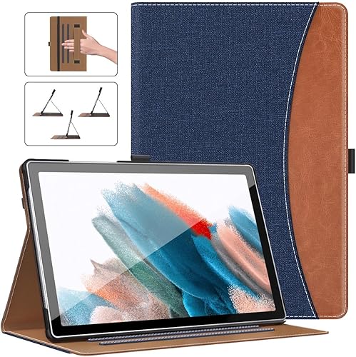 MoKo Funda para Samsung Galaxy Tab A8 de 10.5 pulgadas 2022 (SM-X200X205X207) con correa de mano flexible y bolsillo, soporte de visión multiángulo,