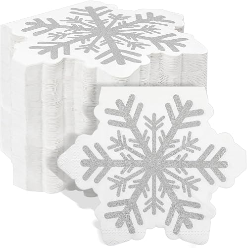 Cholemy 100 Pcs Snowflake Napkins 3-Ply Paper Disposable Napkins for Christmas Party, Folded 6.5 x 6.5