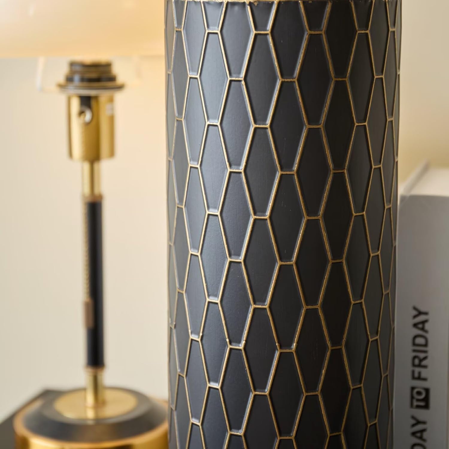 Tall Floor Vases Set of 3, Black Gold Decorative Metal Standing Vases with Honeycomb Pattern, Large Vase for Living Room, Entryway, Fireplace & Corner Home Decor