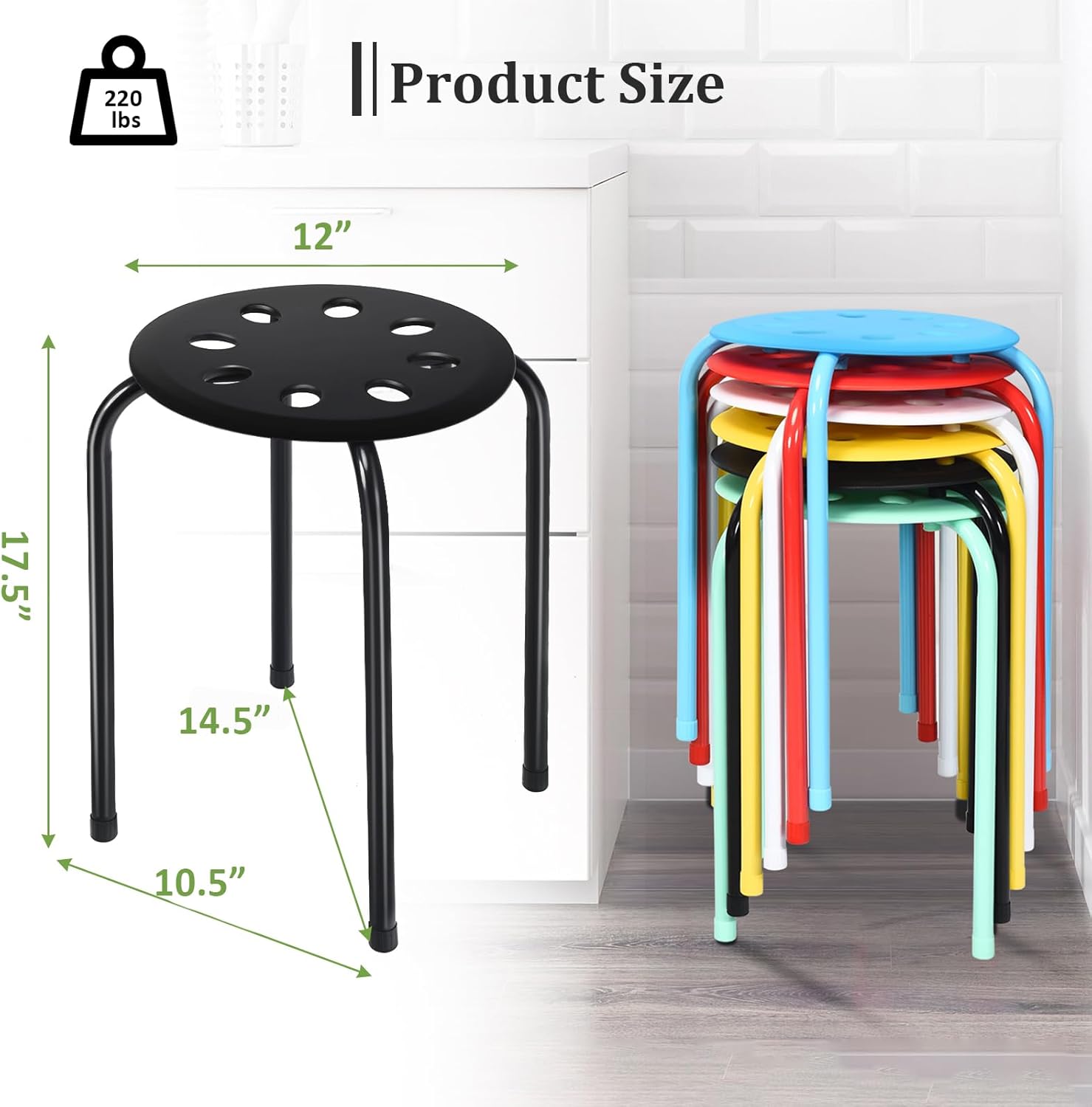 6 Pack Stackable Stools, Kids Classroom Seating Chairs with Metal Frame & Plastic Seat, Alternative Seating, Backless Round Flexible Seating for Children Students (Multi Color)