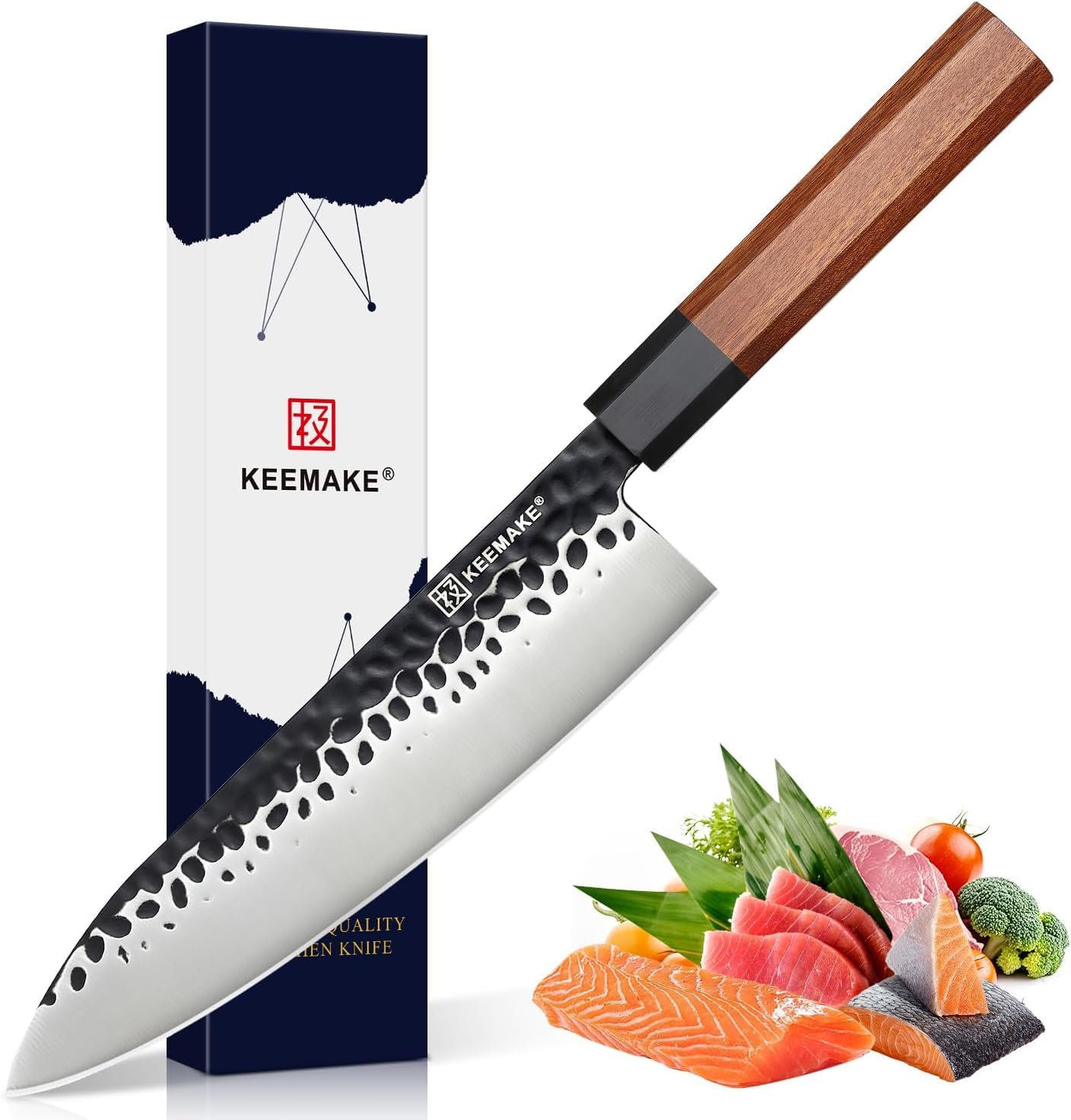 KEEMAKE Japanese Gyuto Chef Knife - 8 inch Professional Kitchen Knife with 440C High Carbon Steel Blade, Sharp Cutting Knives Rosewood Handle for Home Cooking and Restaurant