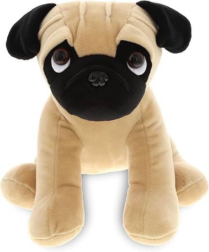 DolliBu Sitting Pug Stuffed Animal Dog Plush Toy, Kids & Adults Huggable Puppy Cuddle Gifts, Cute Stuffed Animals for Toddler & Baby First Teddy Bear, Super Soft 10 Inch