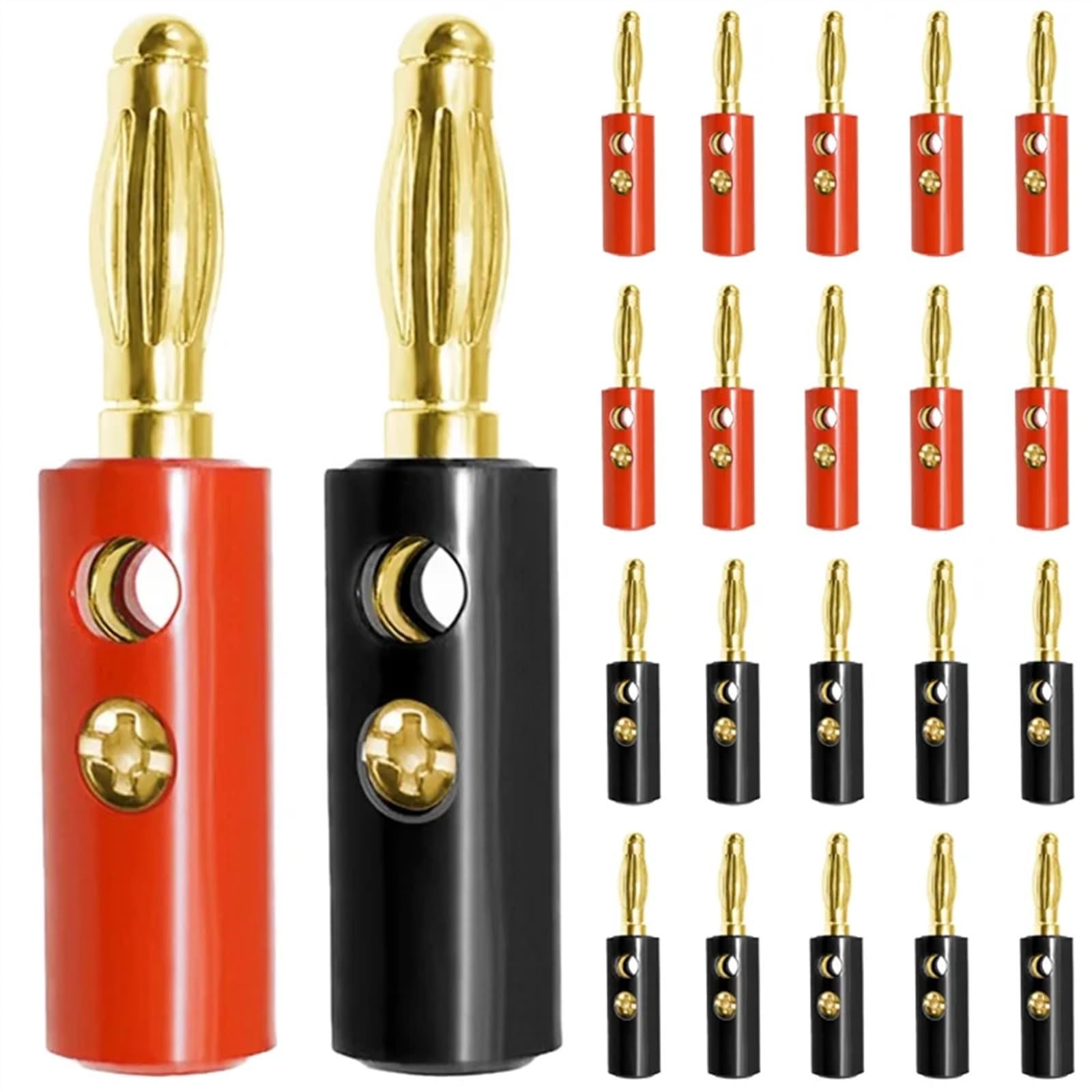 40 sztuk pozłacane złącze głośnika bananowego 4 mm, gniazdo głośnika kompatybilne z kablem głośnikowym o średnicy do 3 mm (100 czerwonych 100 czarny)