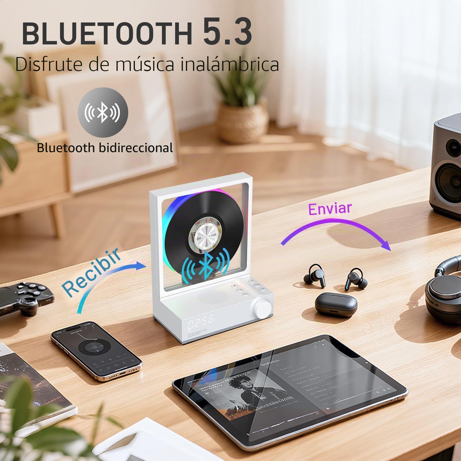 HOTT Reproductor de CD portátil con mando a distancia, reproductor de CD de escritorio Bluetooth 5.3 con luces RGB, reproductor de CD con altavoces HiFi, compatible con tarjeta TF, transcripción