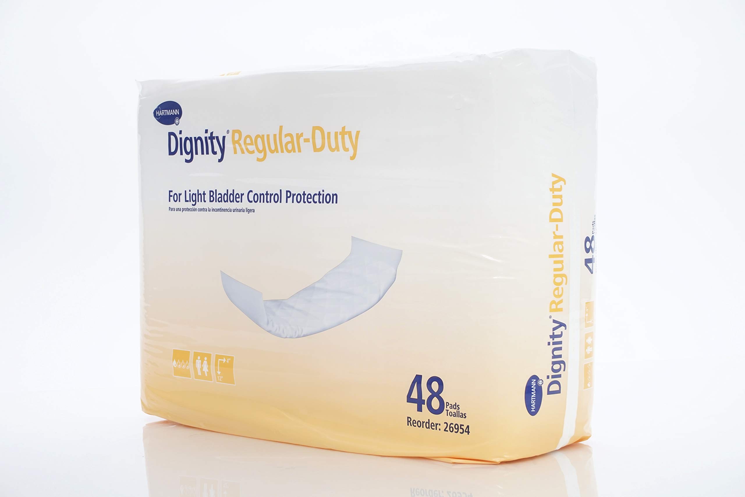 HartmannUSA Dignity Regular-Duty Pads, Light Bladder Control Protection, 12" x 4", 26954 (Case of 384)