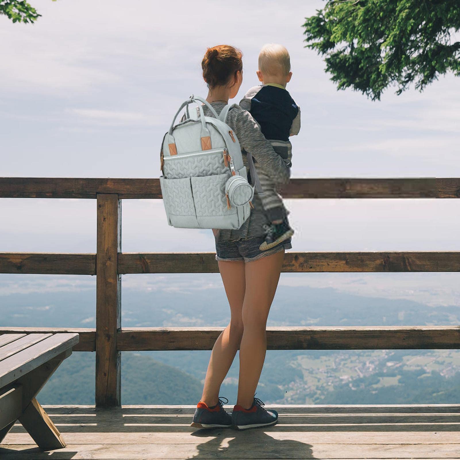 Mochila para Bebés Pañales, Viaje para Niños Gran Capacidad, Bolsas Pañales Impermeables con Porta Chupete y Correas para Cochecito, Pañales