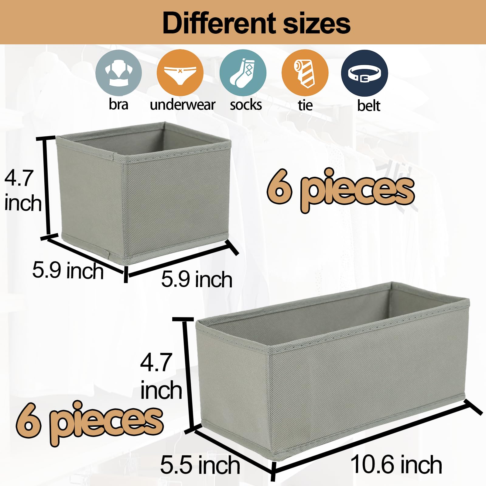 Set mit 12 Schubladen-Organizer, Stoff-Schrank-Organizer und Aufbewahrungskörben, faltbarer Schubladenteiler für Kleidung, Socken, Krawatten, Unterwäsche, Schubladen-Organizer, Set von