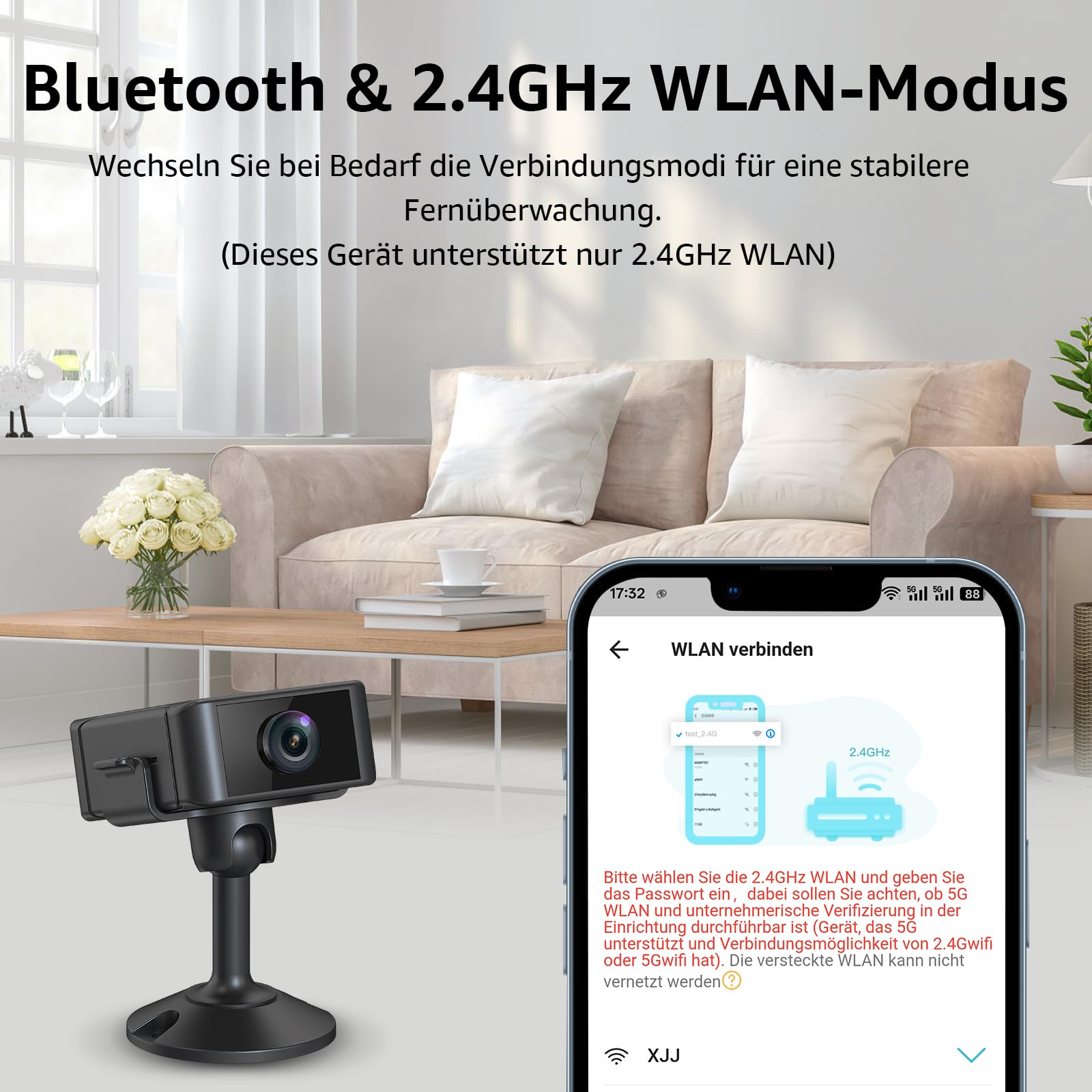 Mini Kamera, 4K HD WLAN Überwachungskamera Innen Für Live Übertragung Handy APP, WiFi Camera Nachtsichtkamera mit Bewegungsmelder/Lange Batterielaufzeit/Cloud-Speicherplat