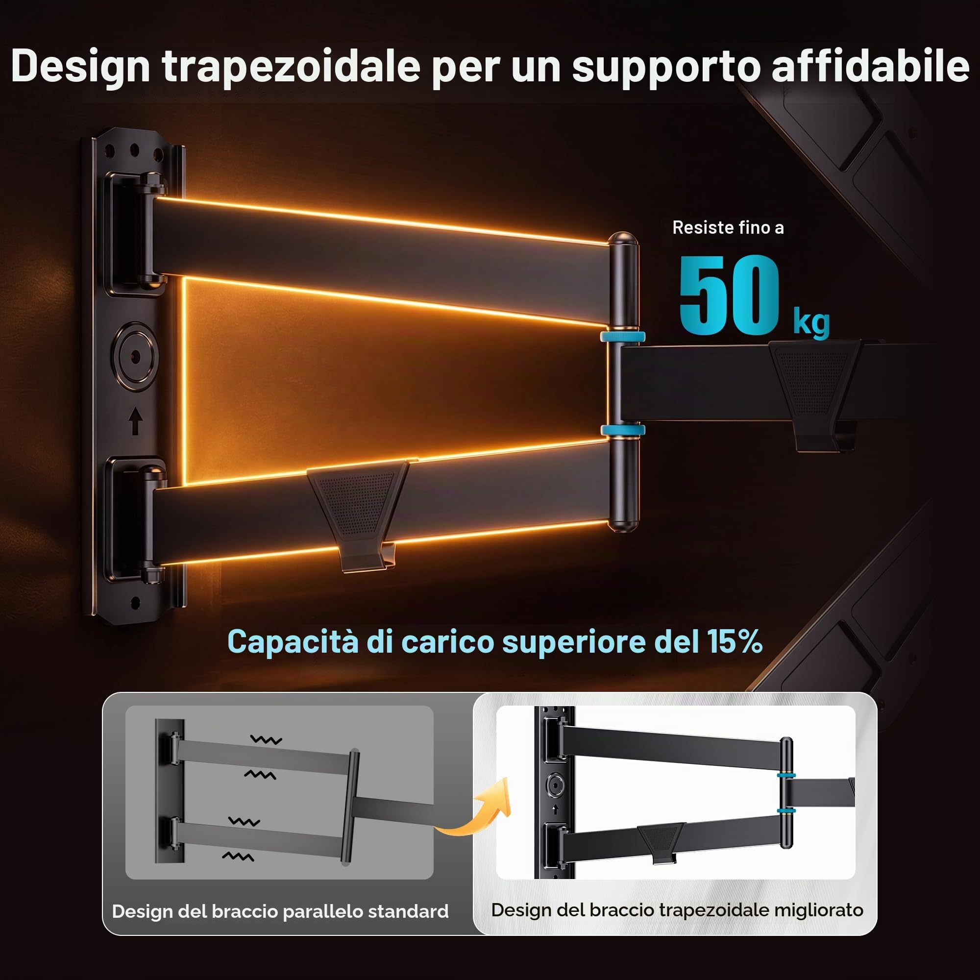 BONTEC Supporto TV da Parete per TV 32-75", Rotazione 90° e Braccio 838 mm | Portata 50 kg, VESA max 600x400 mm, staffa girevole e inclinabile, passa da orizzontale a verticale