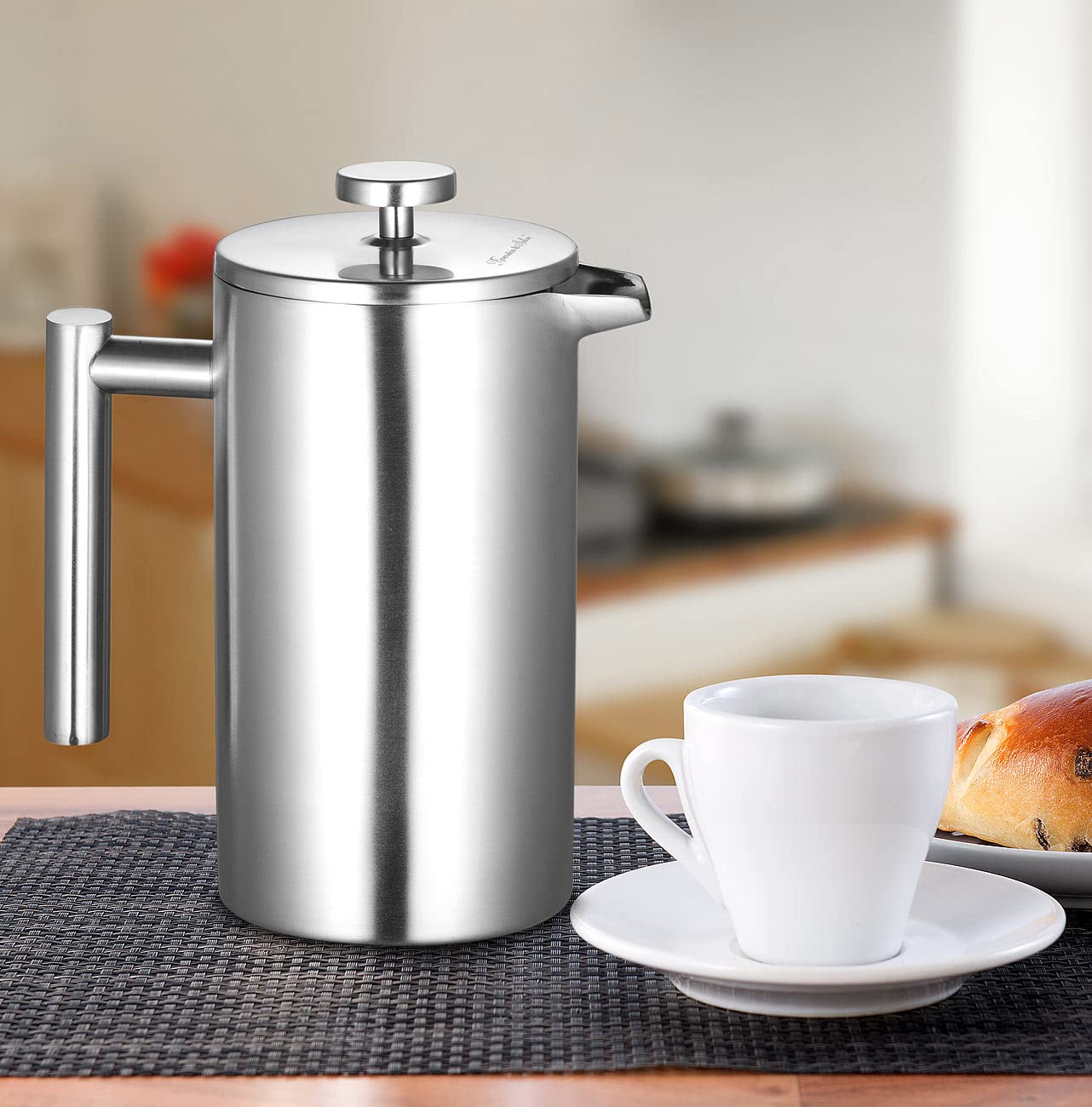 Rosenstein & Söhne Isolier Kaffeebereiter: 2er-Set Thermo-Kaffeebereiter, French-Press, Edelstahl, 1 Liter (doppelwandig, Press-Kaffeemaschine, Tasse)