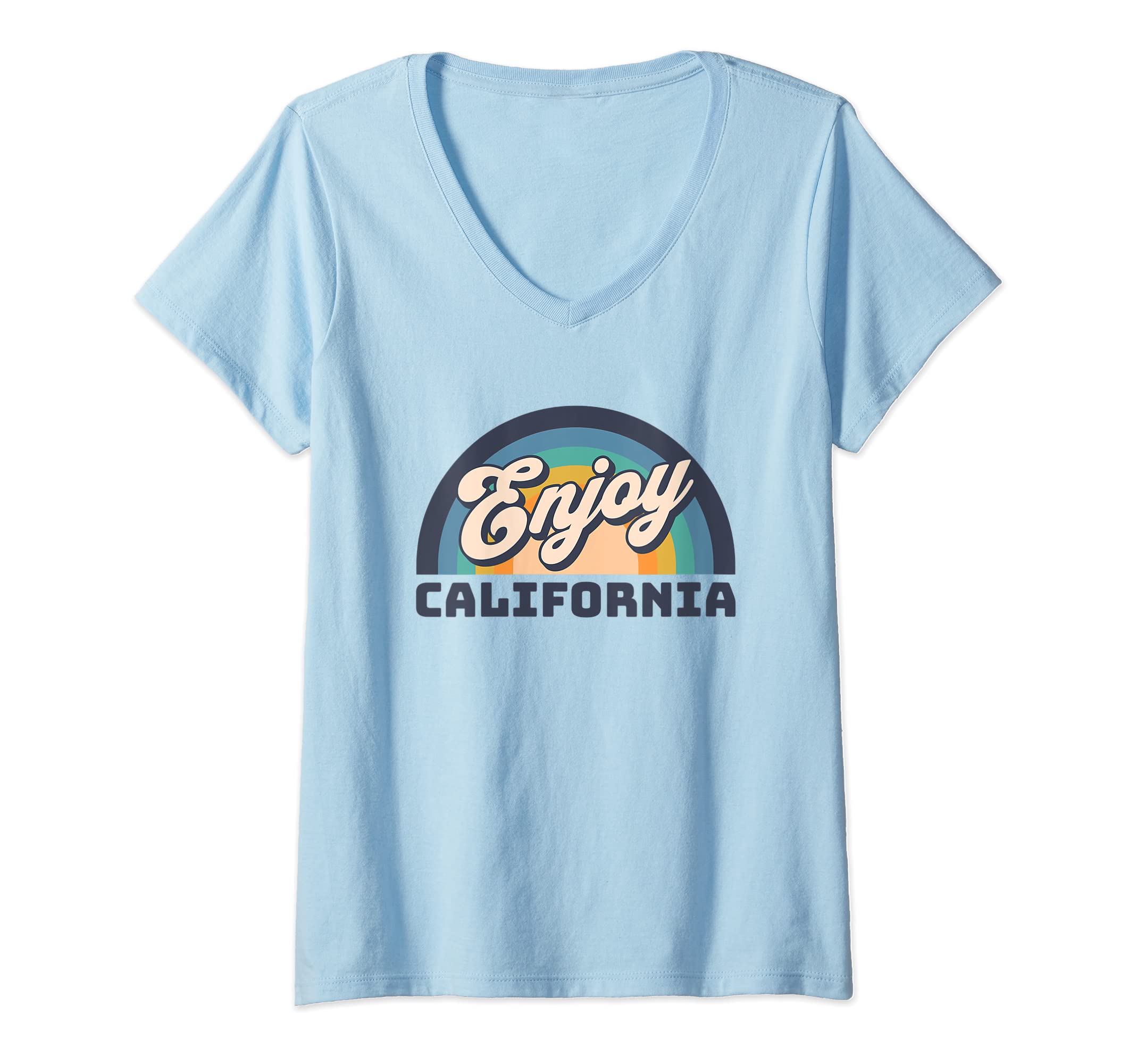 Womens Rainbow Enjoy California Life V-Neck T-Shirt