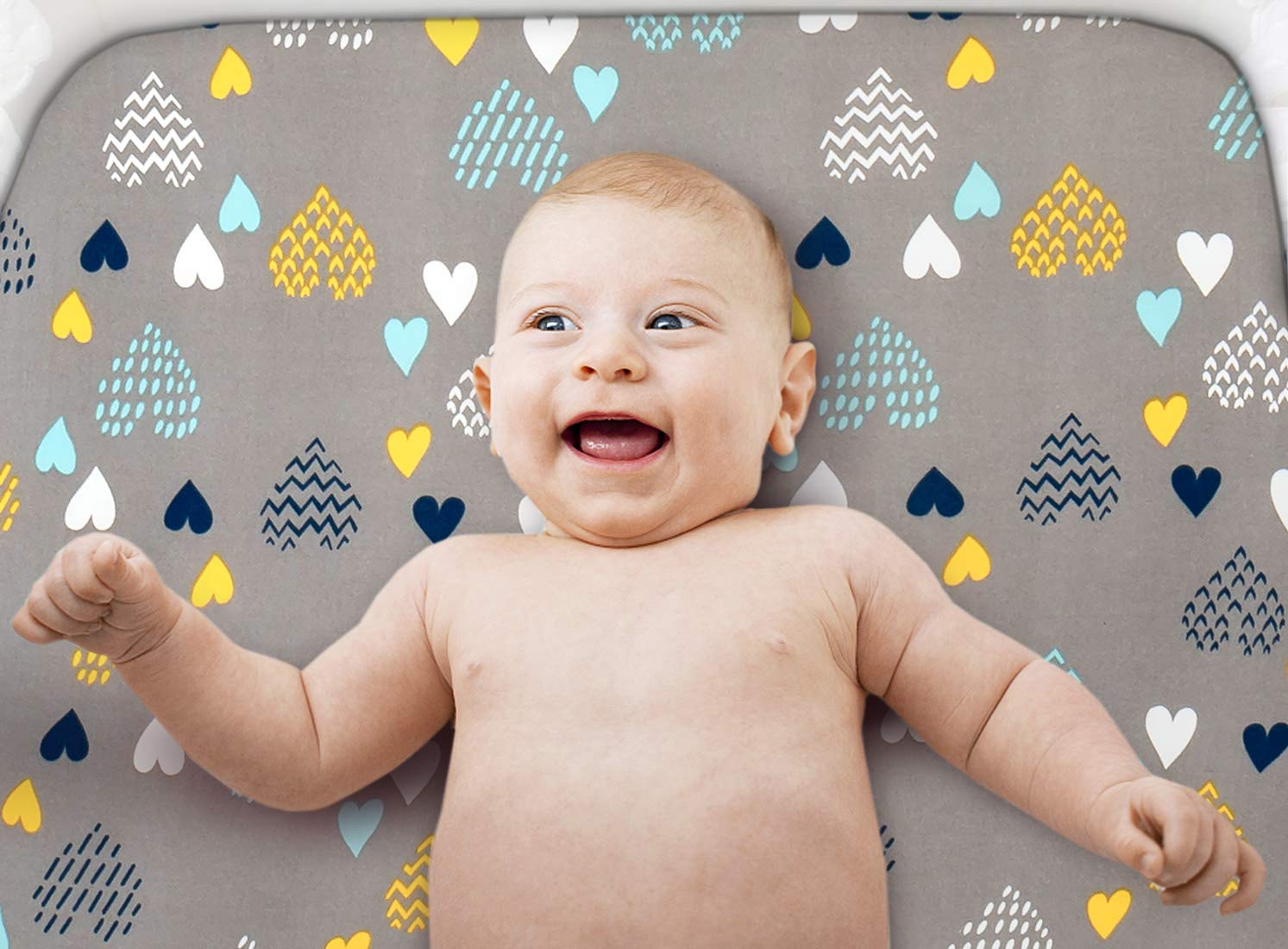 COSMOPLUS Stretch Fitted Pack n Play Playard Sheets - 2 Pack for Mini Crib Sheet Set,Pack n Play Mattress Cover, Ultra Stretchy Soft,Heart Pattern : Baby