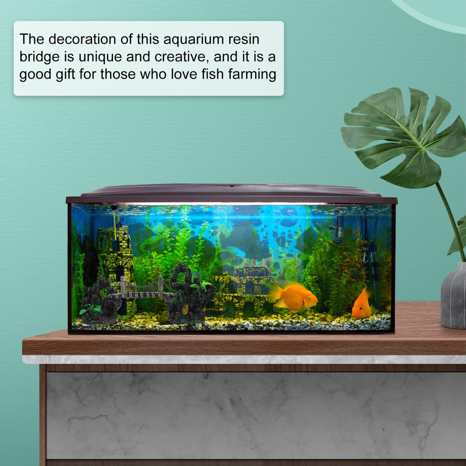 GALPADA Decorazione per Acquario Struttura in Resina Facile da Usare Design Creativo e Semplice, Giocattolo e Passerella di Riposo per Animali Acquatici in Contenitore o Tavolo
