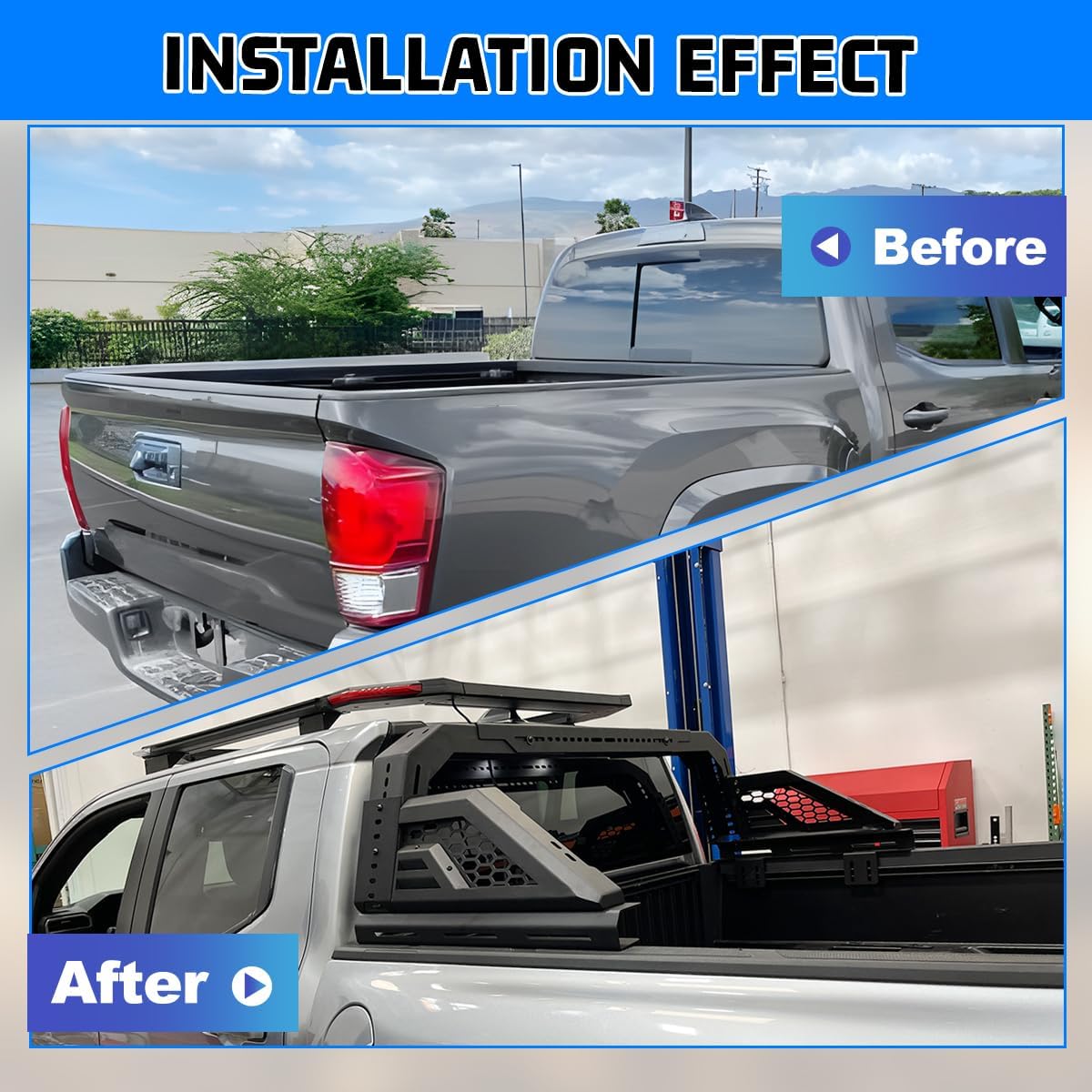 CPW Universal Mid-Size Pickup Trucks Roll Bar, Adjustable Sport Chase Rack Roll Bar Fit for Chevy/Ford/Jeep/Toyota/Nissan/Honda, Overland Bed Rack Compatible w/Factory Bed Rail