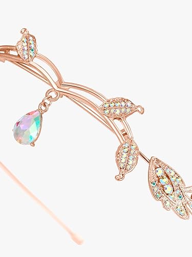 Miniatura 7 de SWEETV Tiaras y coronas para mujer, tiara de boda para novia, corona de cosplay de elfo, diadema de disfraz de hada de hojas, accesorios para el