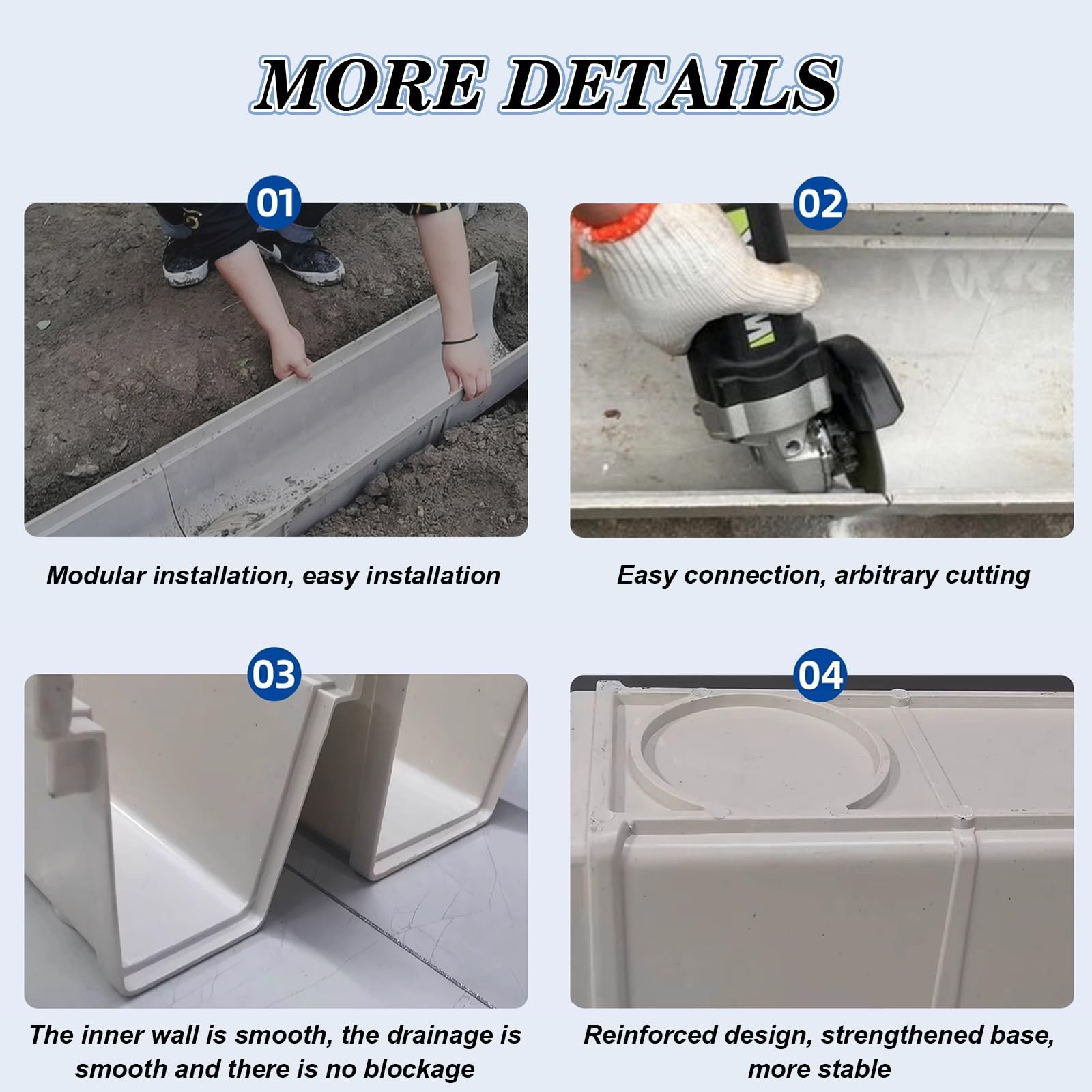 Générique Kit de caniveaux de Drainage linéaires extérieurs - Système de Drainage en résine avec Grille pour allée, terrasse, Jardin et Cour, 20 x 20 cm (7,8 x 7,8 po) -