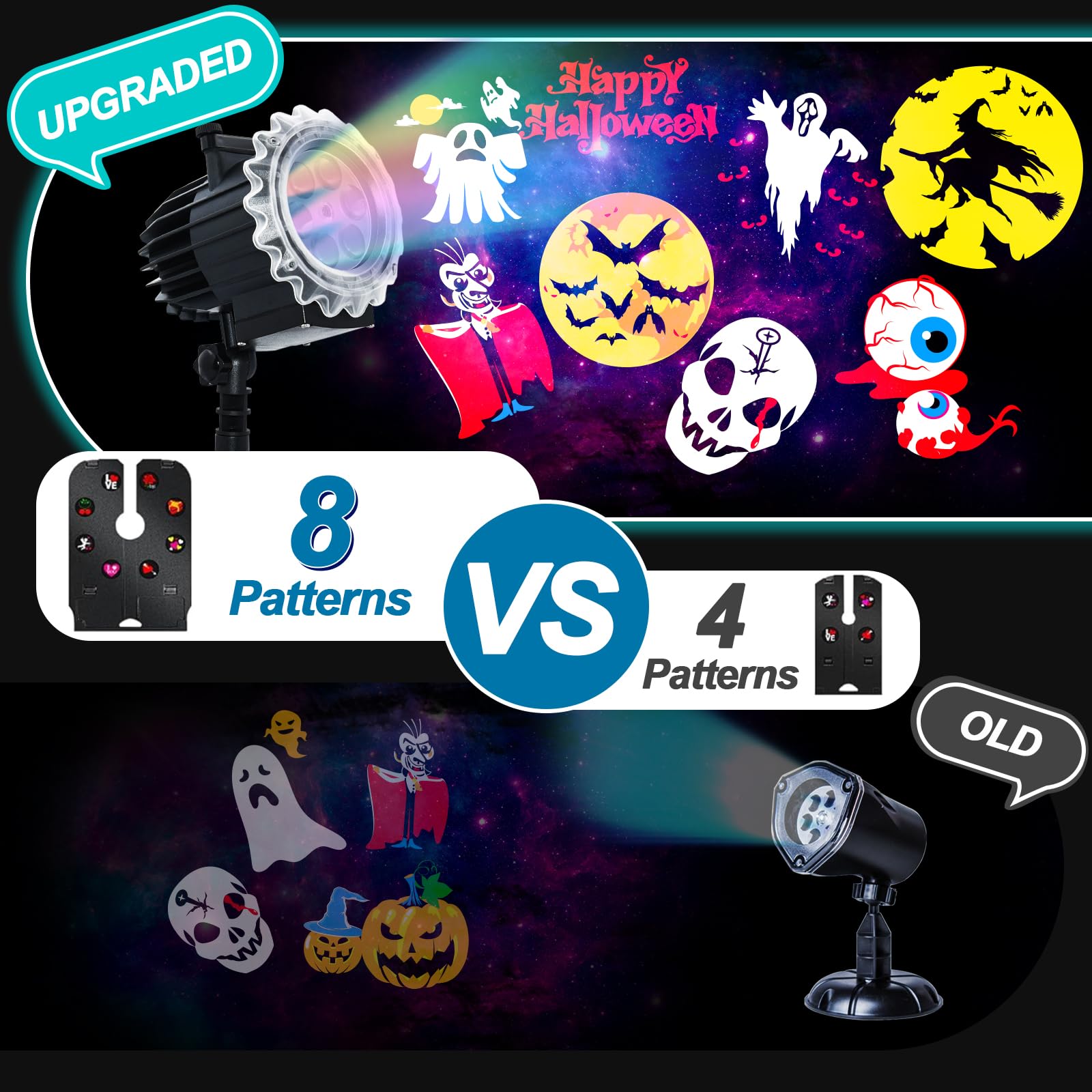 MOSSNDAR Proiettore Natale Esterno, Nuovo Proiettore Natale ad Alta Luminosità All'aperto, 96 Pattern 10 Festival Tema Impermeabile Proiettore Luci con Telecomando Timer, Proiettore Fiocchi di Neve