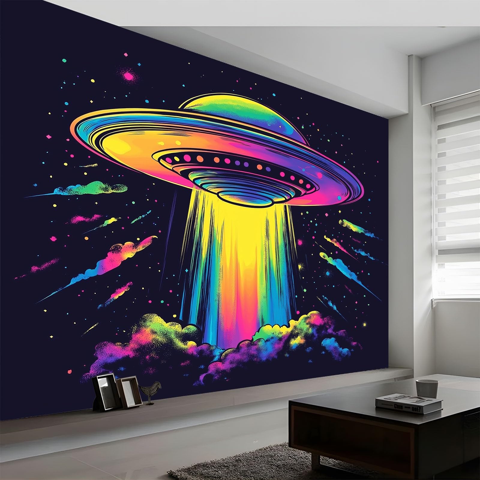 Fototapety 3D Obce UFO Graffiti Sztuka 200 x 140 cm Fototapeta z włókniny, Fototapeta, Dekoracja ścienna Mural do salonu, sypialni, biura