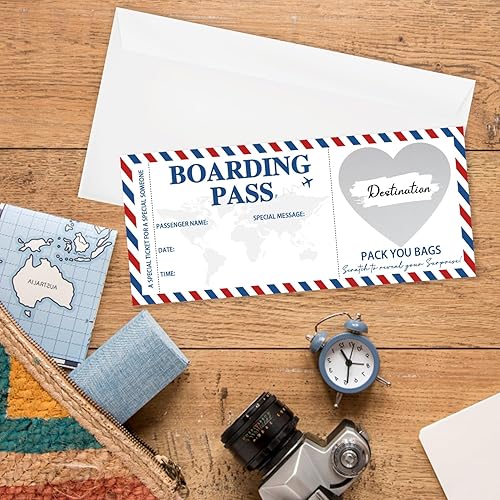 Miniatura 3 de Juego de 2 boletos de regalo sorpresa para tarjetas de embarque de 3.5 x 8 pulgadas, tarjeta para rascar y revelar boletos de viaje, tarjetas de