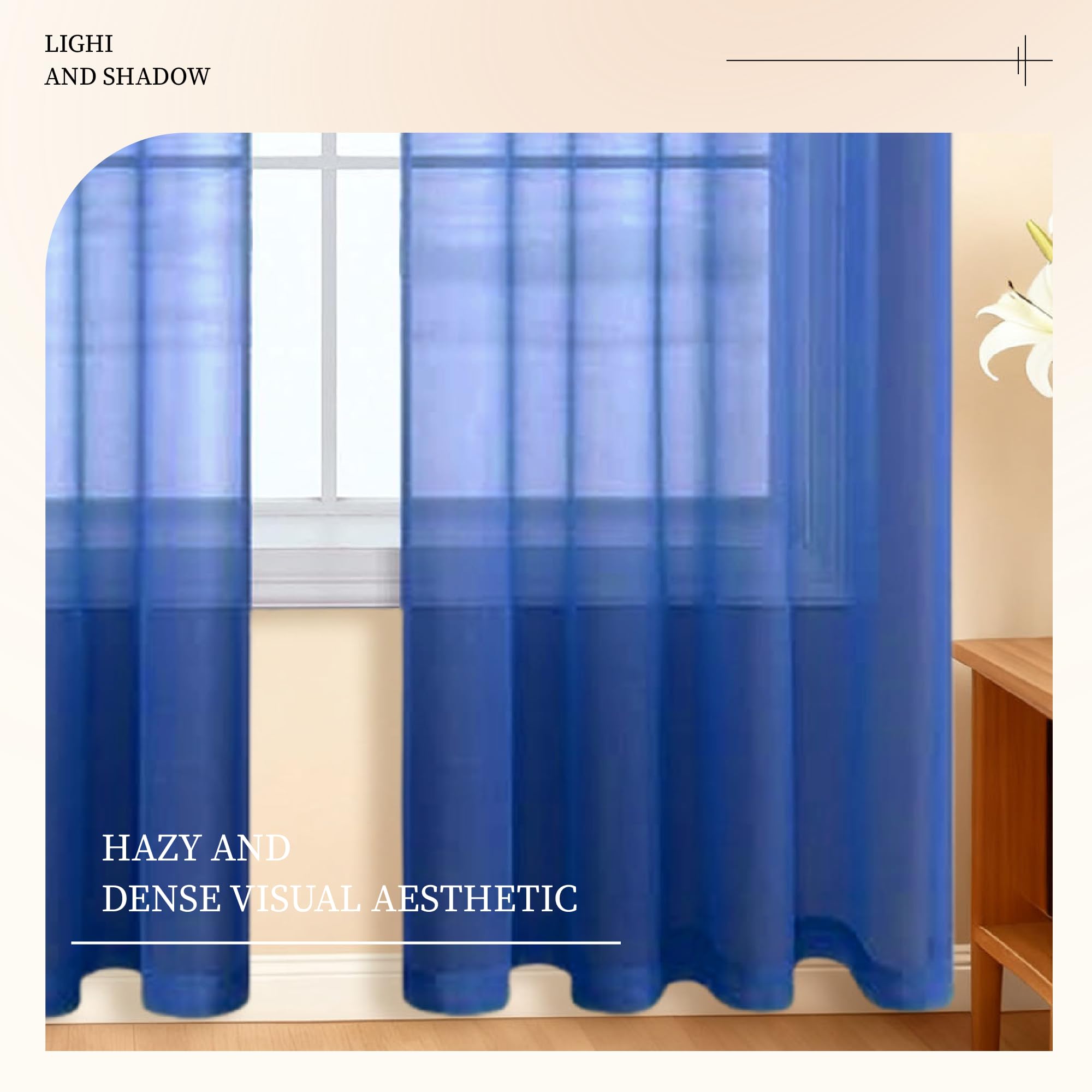 Transparente Vorhänge mit Ösen 220 x 225 cm Halbtransparent Vorhänge Durchlässig Langlebig für Jedes Fenster, Dunkelblau