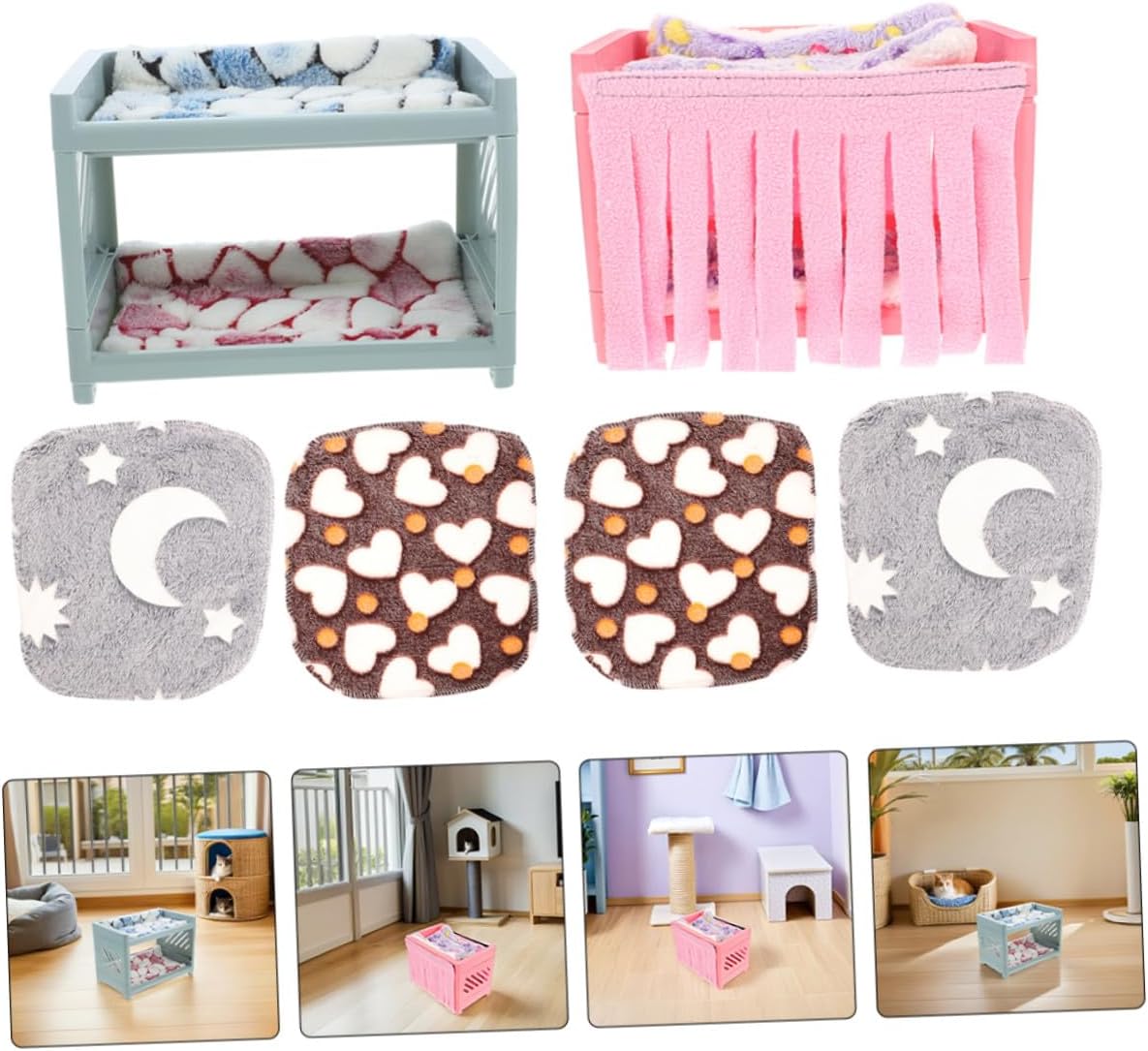 Toddmomy Small Animal Hideout Bed Double-Layer Guinea Pigs Cave Bed with Cushions and Blankets Pet Nest for Hamsters and Small Pets Random Color
