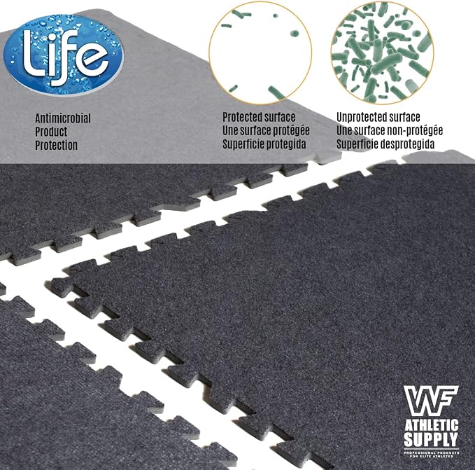 WF Athletic Supply Alfombrillas de Piso de Espuma EVA con Superficie de Alfombra Negra, Piezas de Rompecabezas de 24 x 24 pulgadas x 12 mm para Gimnasio en Casa, Cuarto Infantil y Sala miniatura 6