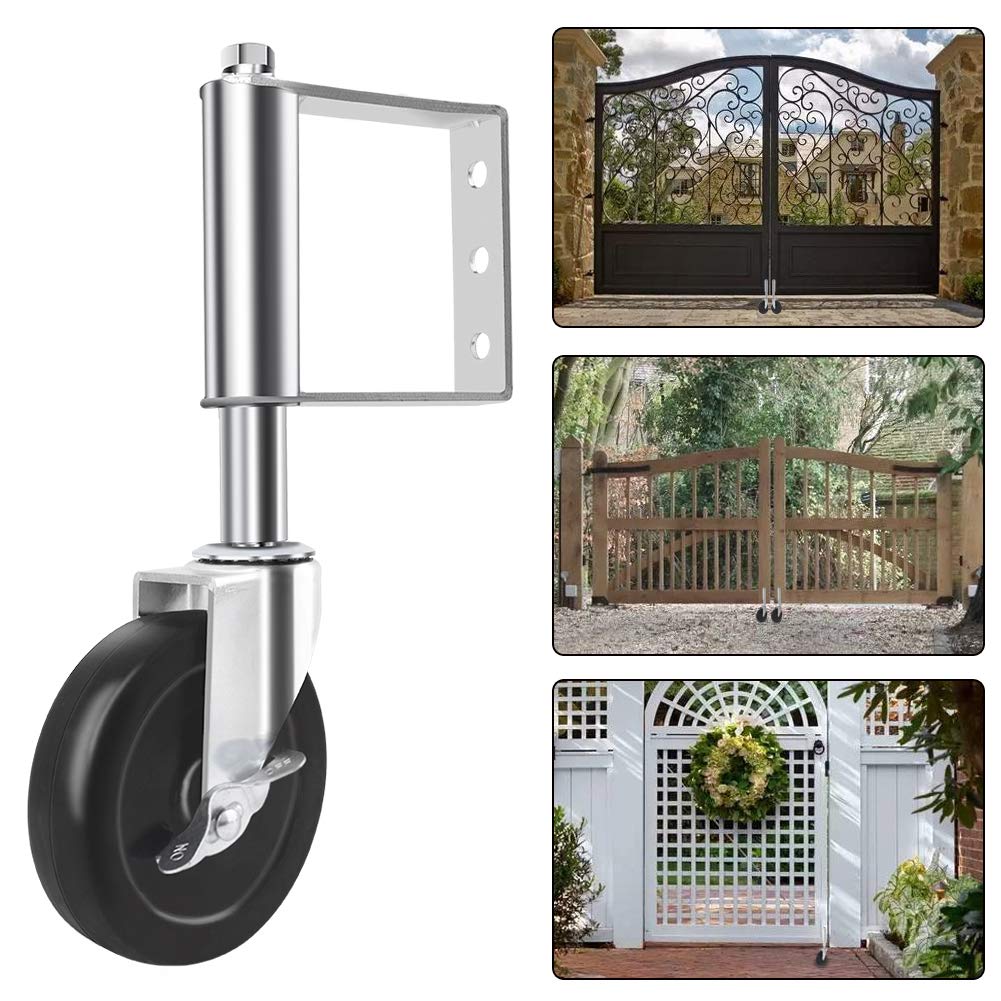 SOLEJAZZ Spring-Loaded Gate Caster Wheels, 220 LBS Spring Wheel for Gate, 4-Inch Fence Gate Wheel with Universal Mount, Brake Casters, Hard Rubber