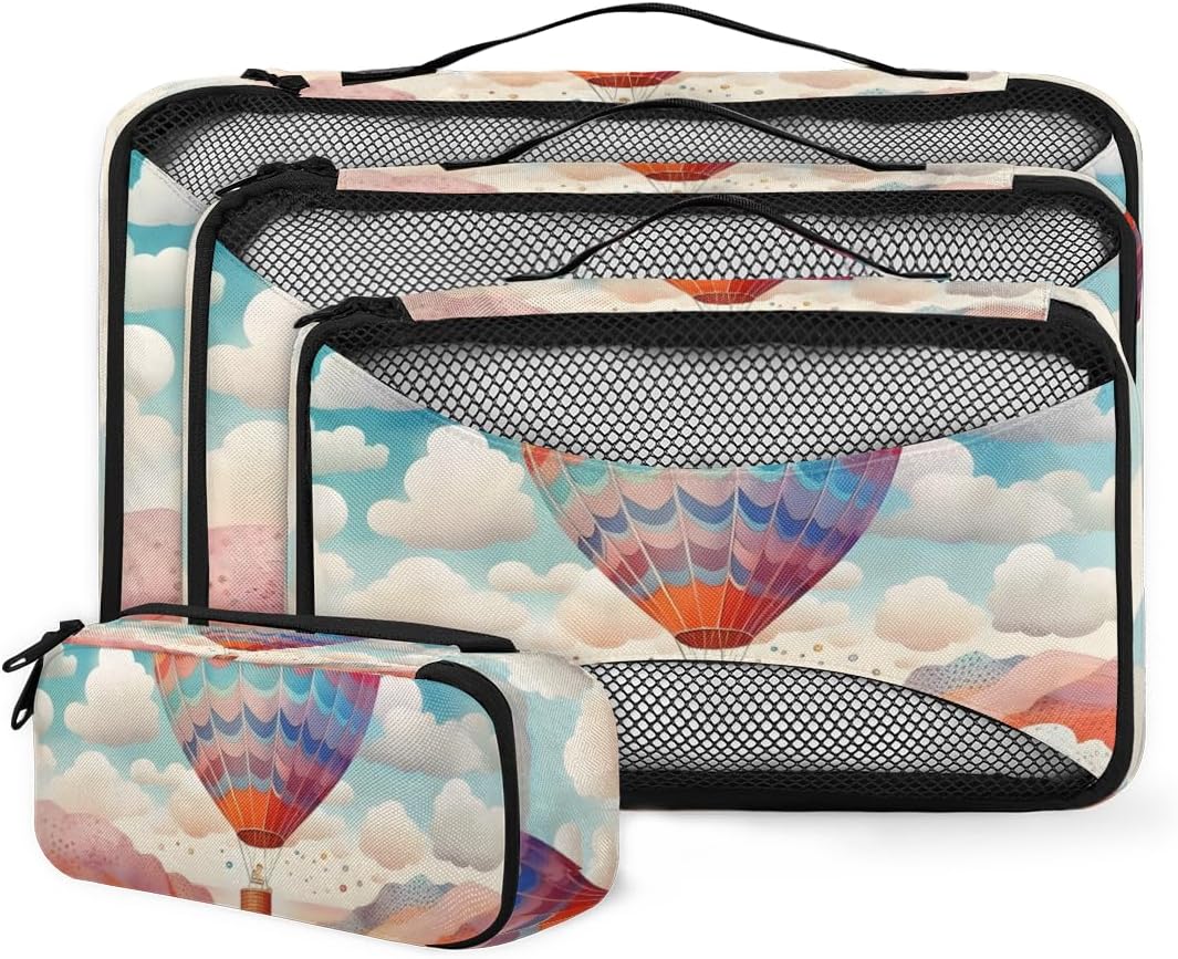 Hot Air Balloon Pattern 4 Set Packing Cubes Packing Cubes for Women Lightweight Travel Essential Bag Clothes Carry on Suitcase Bags for Accessories Essentials