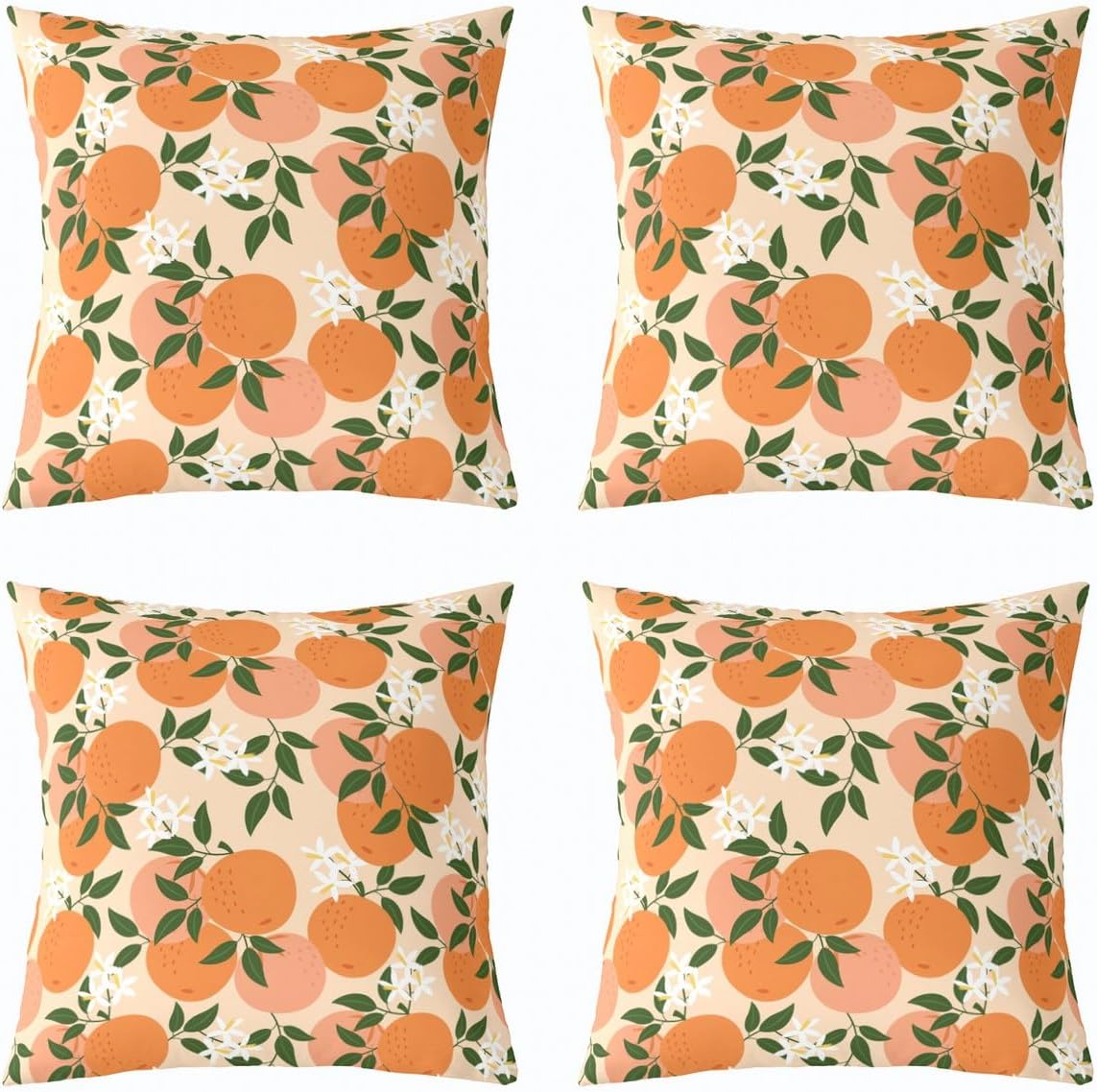 Feelyou Cartoon Orange Throw Pillow Covers Fresh Oranges Pillow Covers for Home Sofa Bed Couch for Kids Boys Girls Cartoon Citrus Fruit Cushion Covers Fruit Style Pillowcases, 18X18 Inches Set of 4
