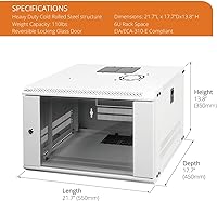 Vista 2 de Tecmojo 6U Gabinete de Red de Montaje en Pared para Equipo IT de 19", con Puerta de Vidrio con Cerradura y Paneles Laterales, Ventilador de Blanco