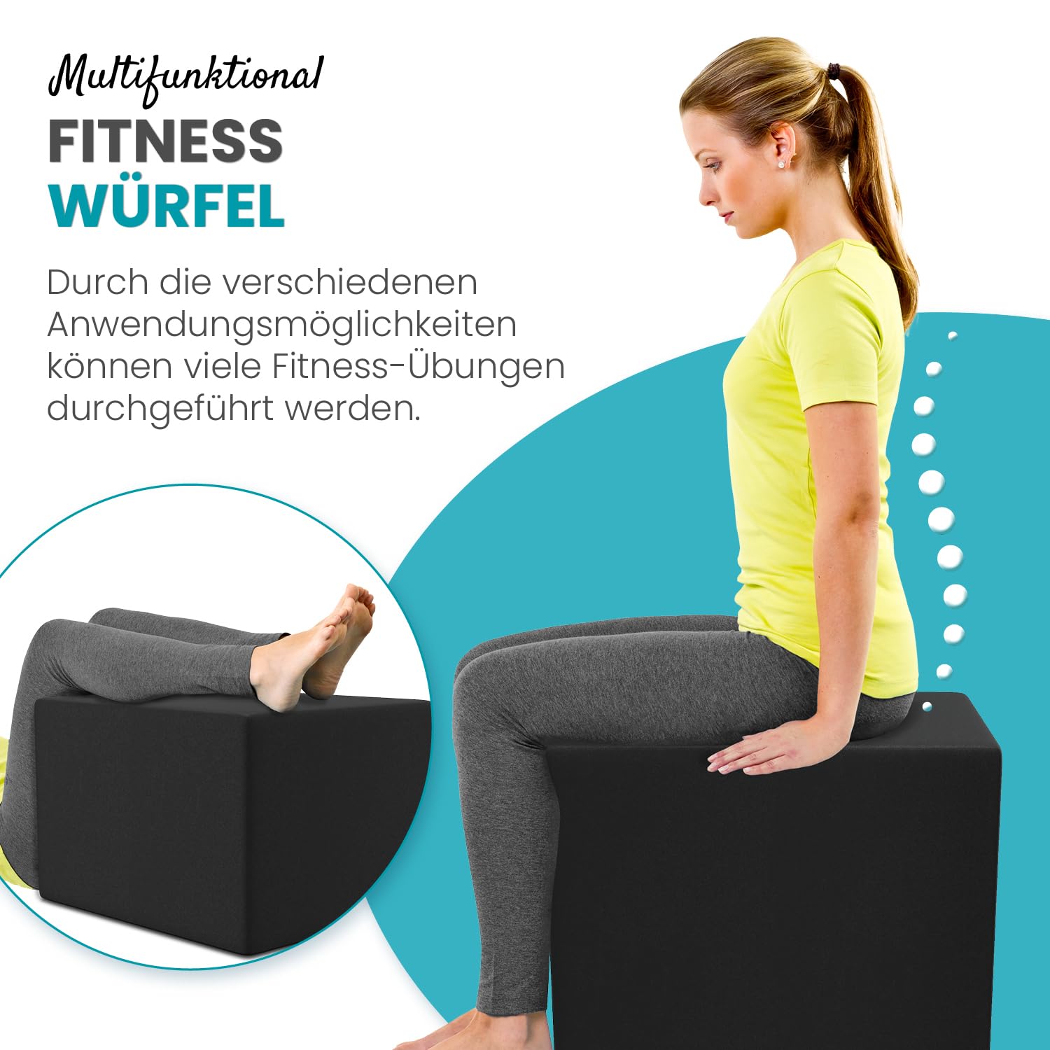 ELONEO Bandscheibenwürfel, Stufenlagerungswürfel zur Stufenlagerung, Stufenbett mit Bezug, Fitness Würfel, Schaumstoff, 40 x 50 x 50 cm