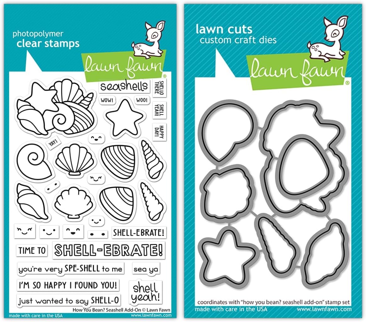 Lawn Fawn Clear Stamp & Die Set - How You Bean? Seashell Add-On - Two Item Bundle