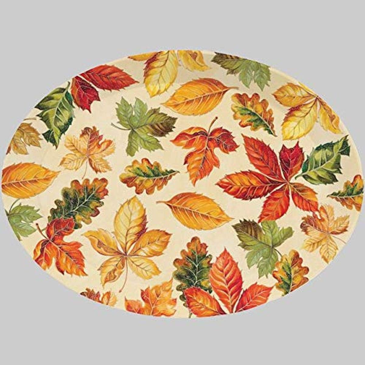  | Creative Converting Fall Leaves Oval Plastic Tray, 10" x 13.25", Multicolor: Serving Trays