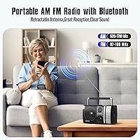Vista 2 de LEOTEC Radio AM FM, radio Bluetooth portátil, enchufe de pared o funciona con pilas, mejor recepción con conector para auriculares, de mano, ideal