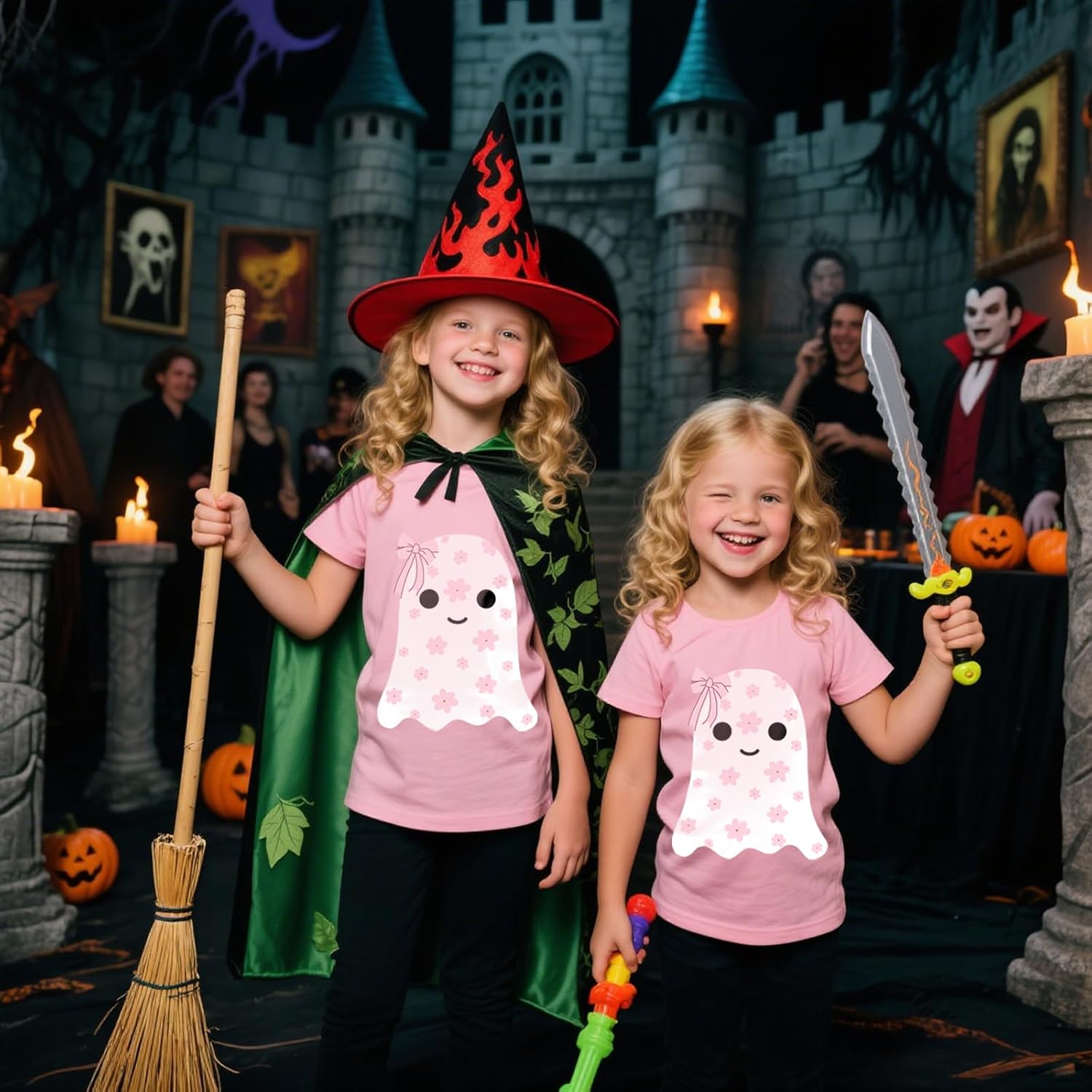 Halloween T-Shirts for Toddler Girls Short Sleeve Crew Neck Flower Ghost Pumpkin Bowknot Tees Tops 2-7 Years - Image 6