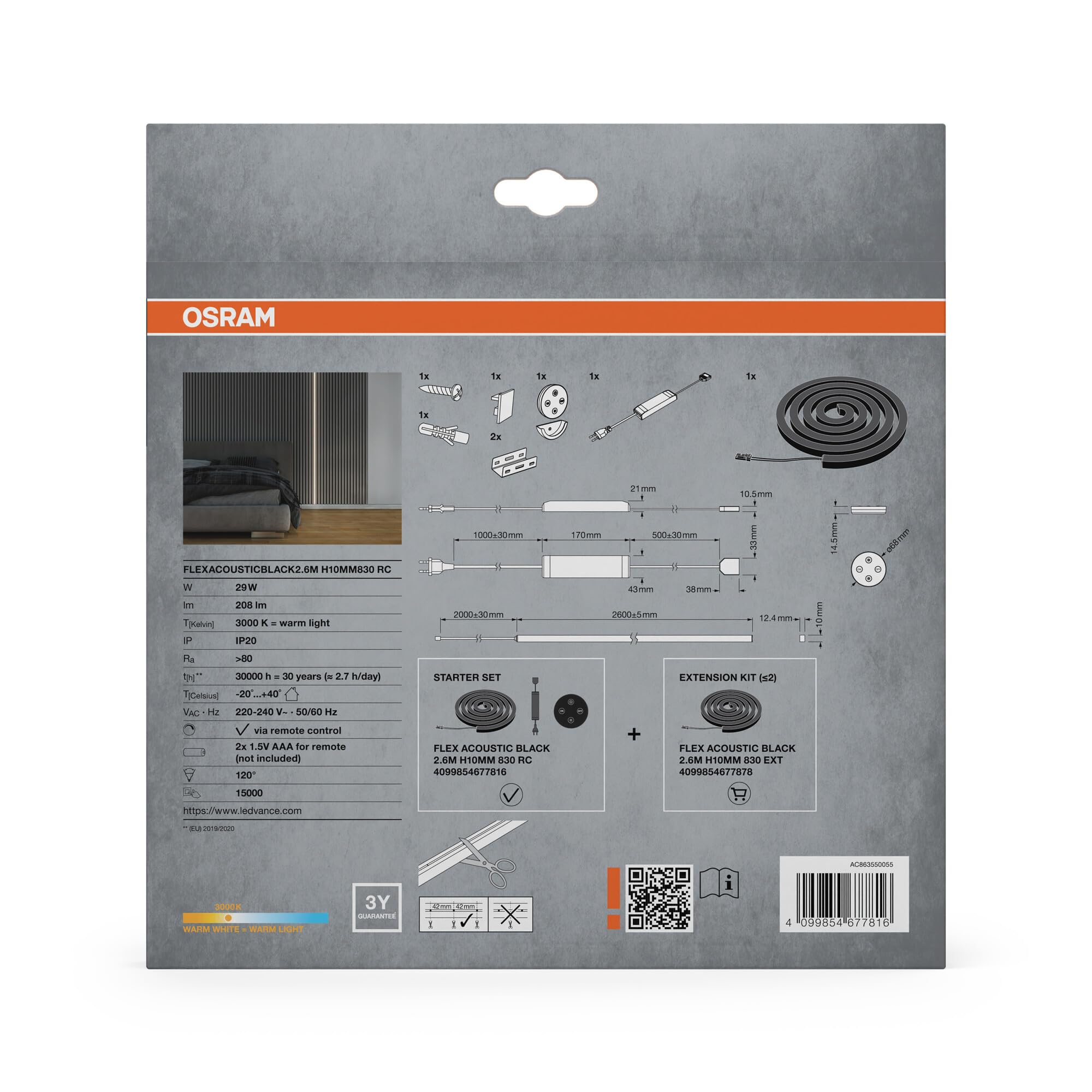 Osram FLEX ACOUSTIC BLACK 2.6M H10MM 830 RC