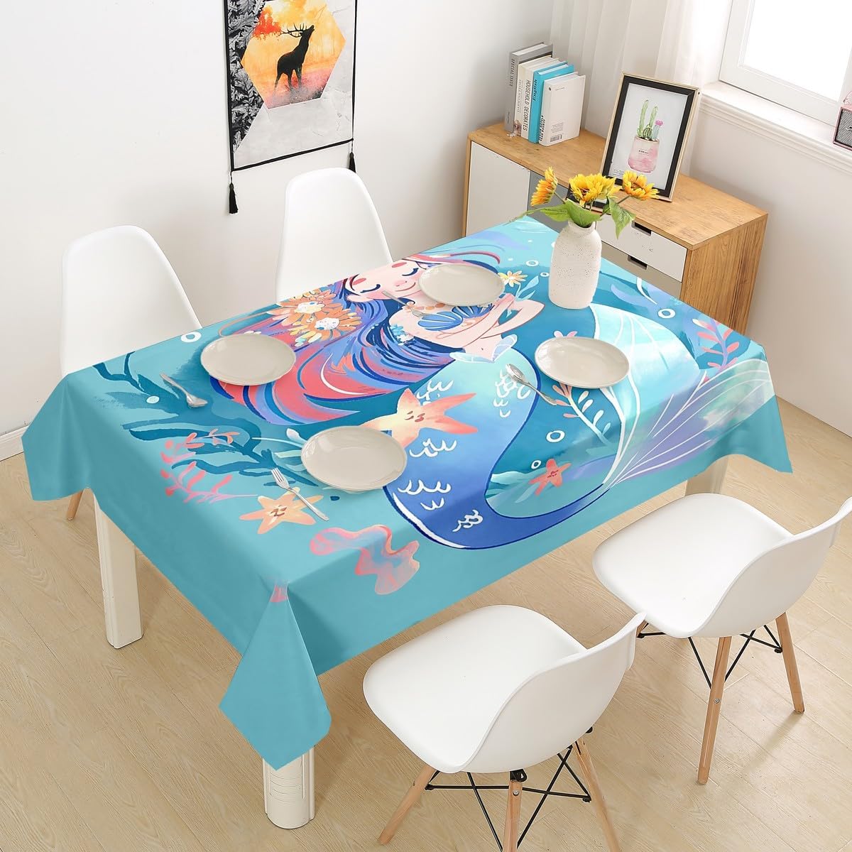 Homewish Games Table Cloth,Hand Drawn Gamepad Tablecloths for Kids Boys Girls Kitchen Decor,Abstract Art Video Games Table Accessories,Gamer Gaming Hippies Style Table Cover,55"x94" image 4