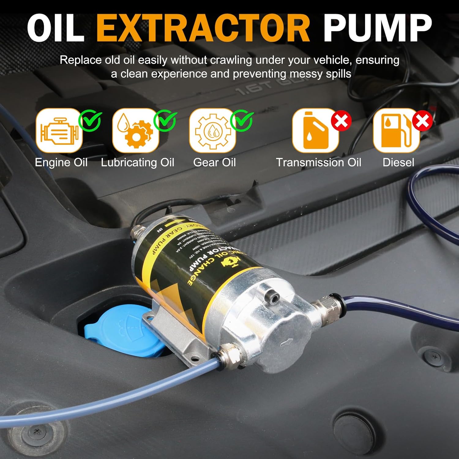 MILADO 12V 100W Electric Oil Change Extractor Pump Set,1-4L/min Fluid Transfer Pump for Engine Oil, Diesel Oil, Transmission Fluid, Gear Oil, Suitable for Boat, Car, Truck, Motorcycle, Lawnmower