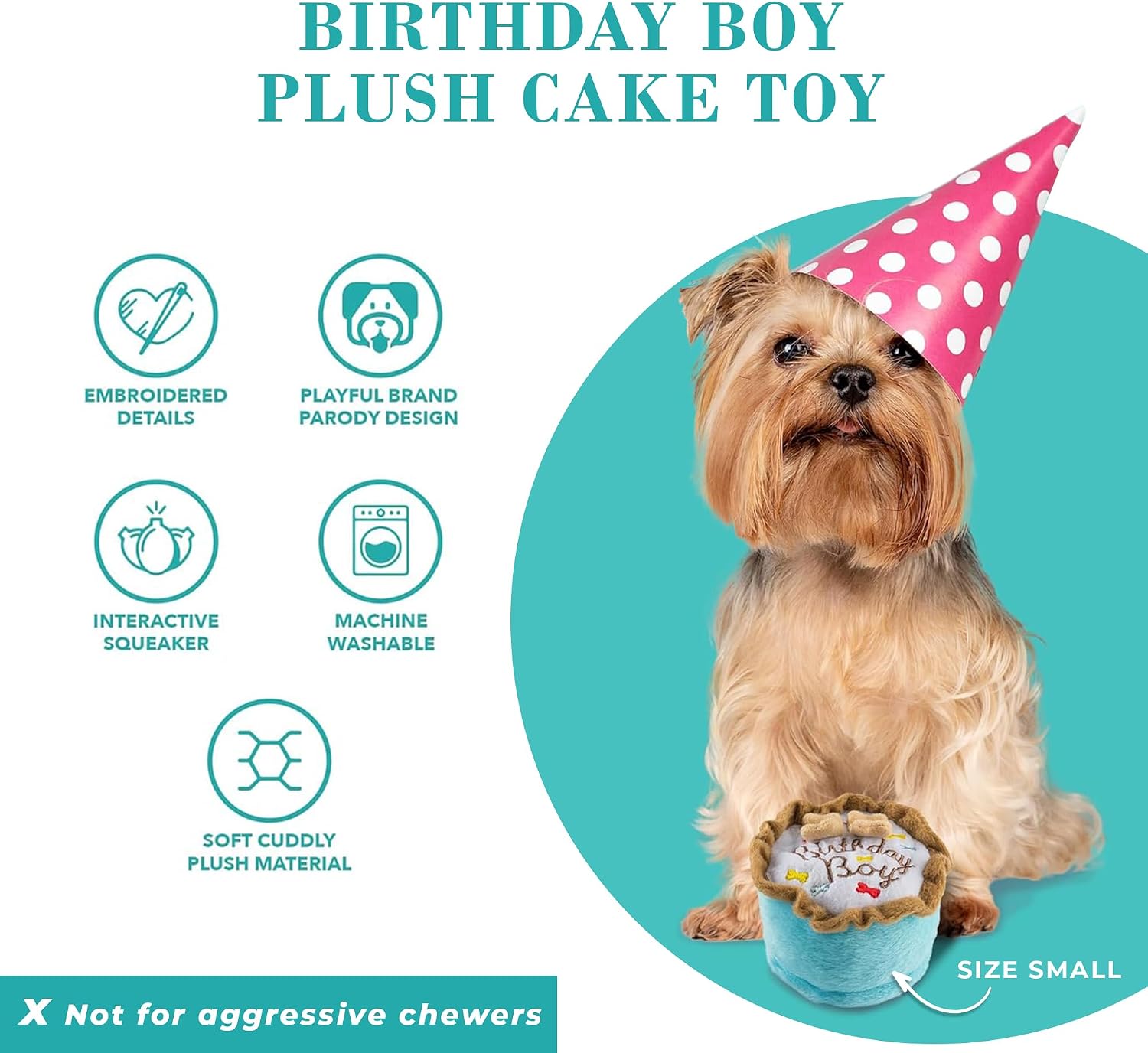 Haute Diggity Dog Birthday Boy Cake Plush Dog Toy, Funny Stuffed Dog Toy image 3