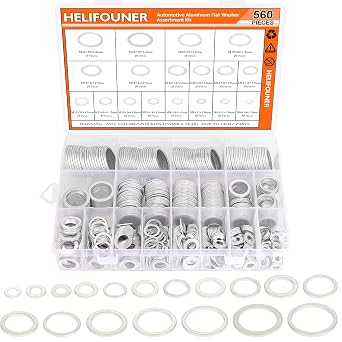 HELIFOUNER 560 Pieces 18 Sizes Automotive Drain Plug Gaskets, Oil Crush Washers, Aluminum Flat Washers Assortment Kit M6 M8 M10 M12 M14 M16 M18 M20 M22 M24