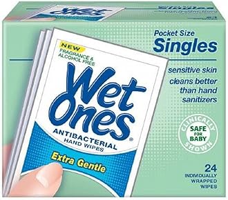 Wet OnesSensitive Skin Hand Wipes, Singles Extra Gentle Fragrance & Alcohol Free 24 ea ( Pack of 4)