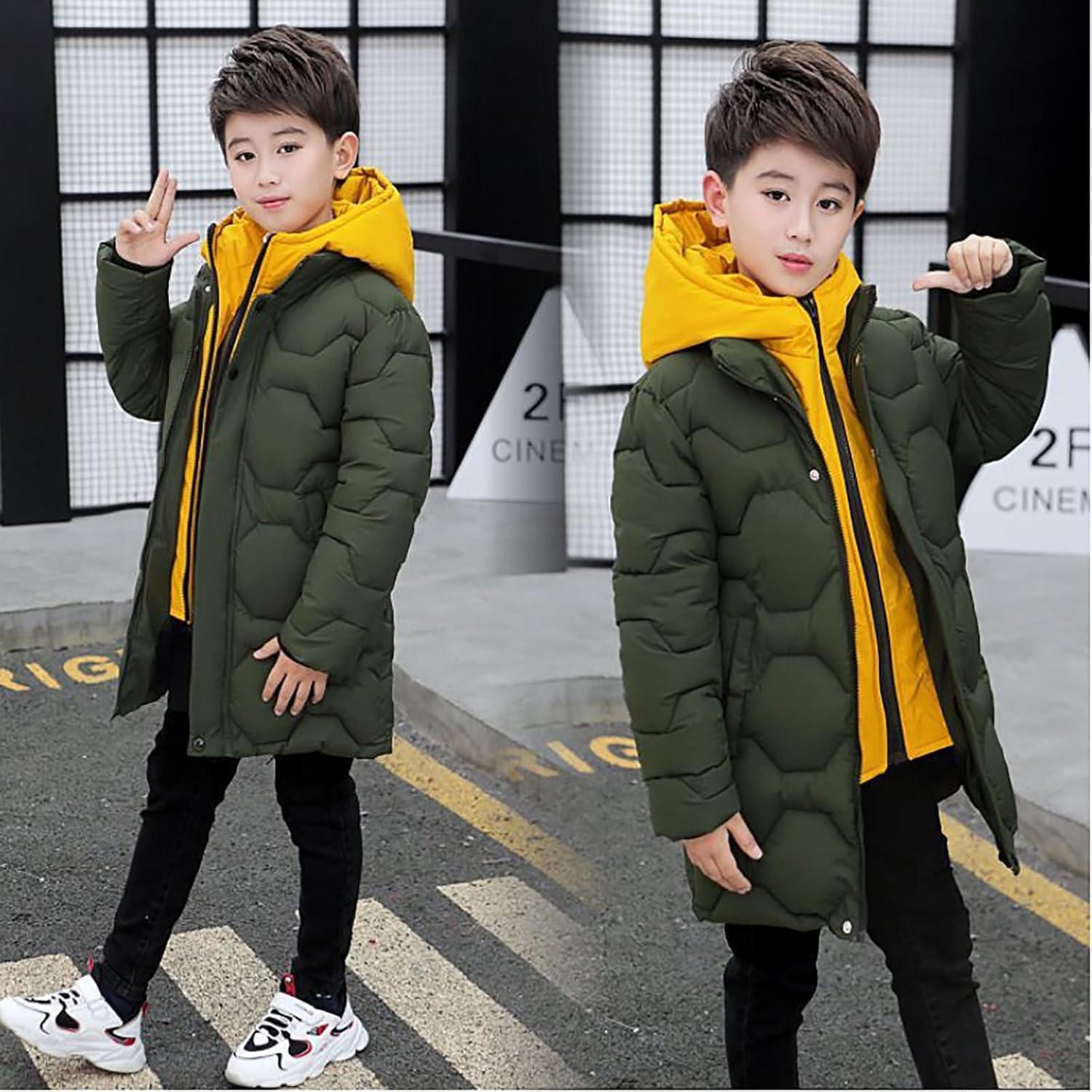 Kids Boys Down Jacket Thick Warm Hooded Puffer Coat Windbreaker Cotton Snowsuit Coat Outdoor Winter Jackets Clothes