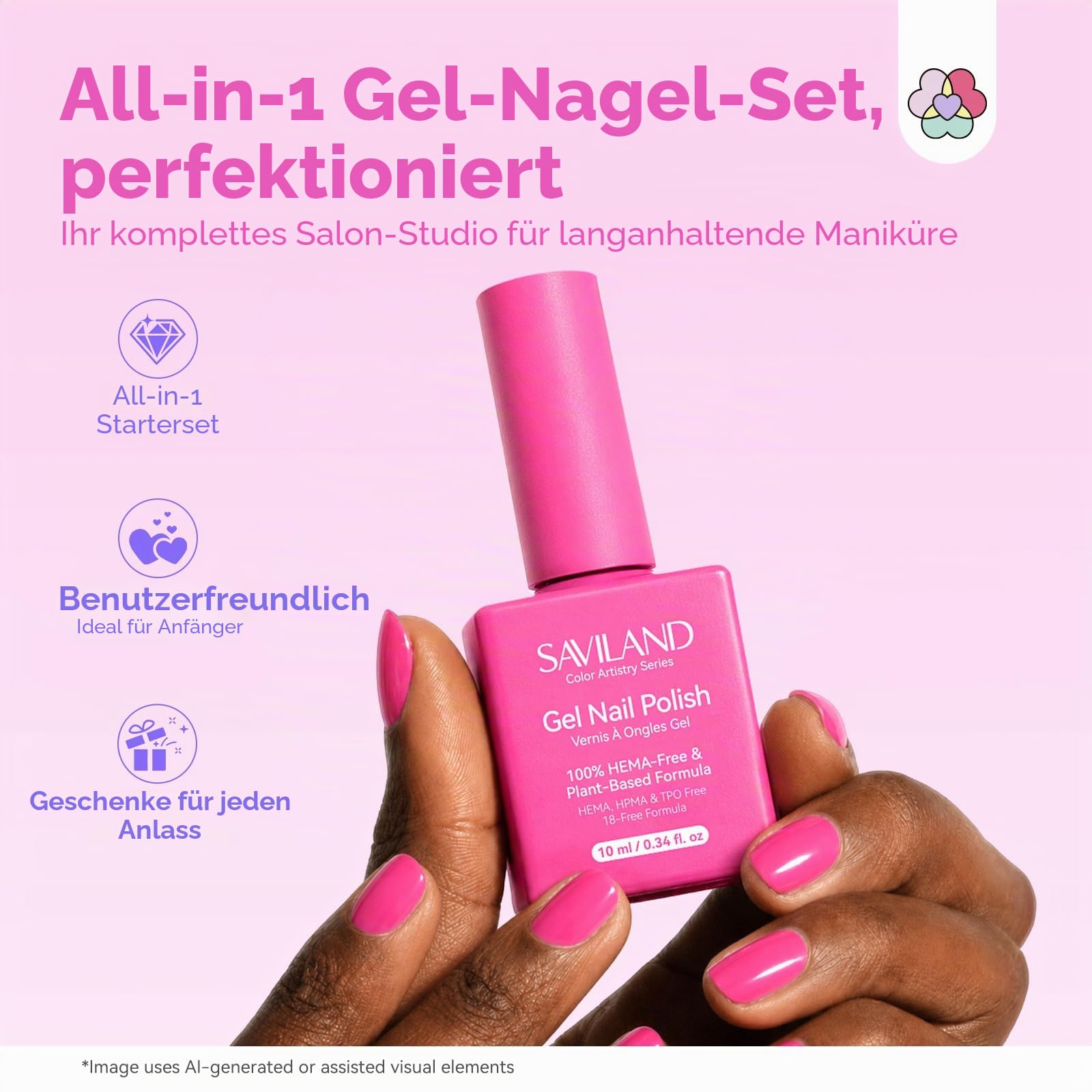 SAVILAND All-in-1 U V Nagellack Set 24 Stück HEMA-freies Gel Nägel Set | U V Soak Off Gel Polish mit Farbkarte Unterlack Überlack Builder Gel für Nagel Design Salons Geschenke für Frauen 10 ml