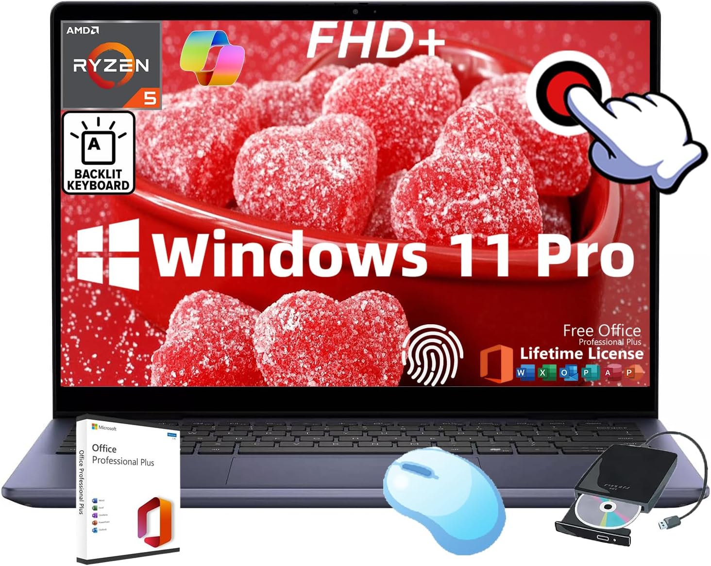 Dell Inspiron 14 2-in-1 Business Laptop • 14" FHD+ Touchscreen • w/Office & External DVD Drive • AMD Ryzen 5 8640HS • Fingerprint Reader • Backlit KB • Copilot AI • Win 11 Pro • 32GB RAM • 1 TB SSD